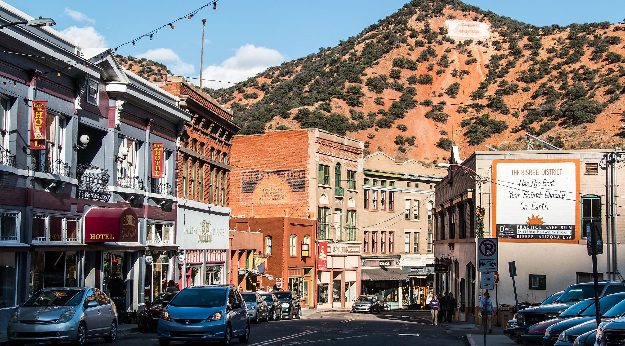  Downtown Bisbee, Arizona, and the large "B" on the hillside behind it, shot during late afternoon. Editorial credit: Atomazul / Shutterstock.com