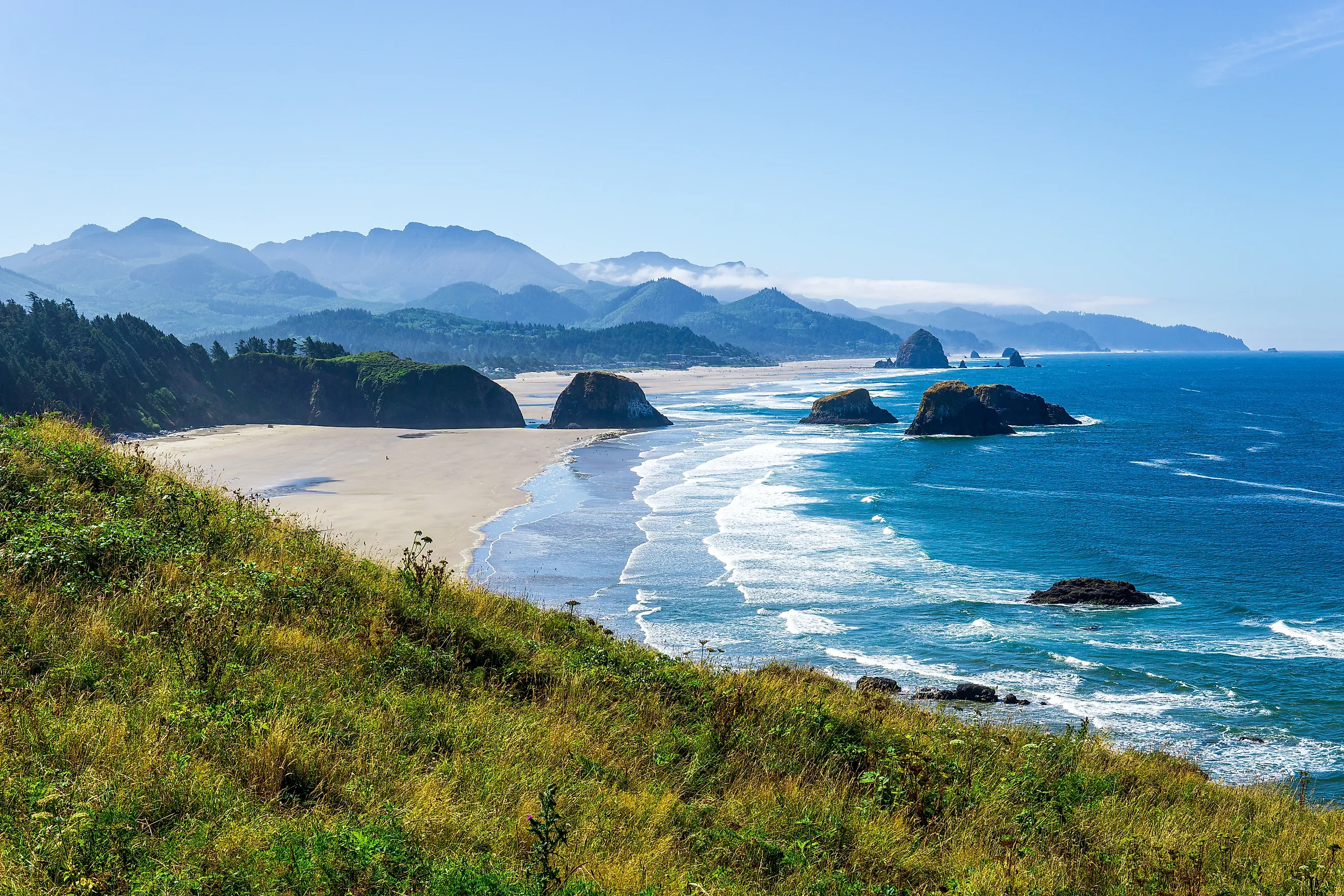 View of Cannon Beach from Ecola State Park Lookout in Tillamook along the Oregon Coast. 