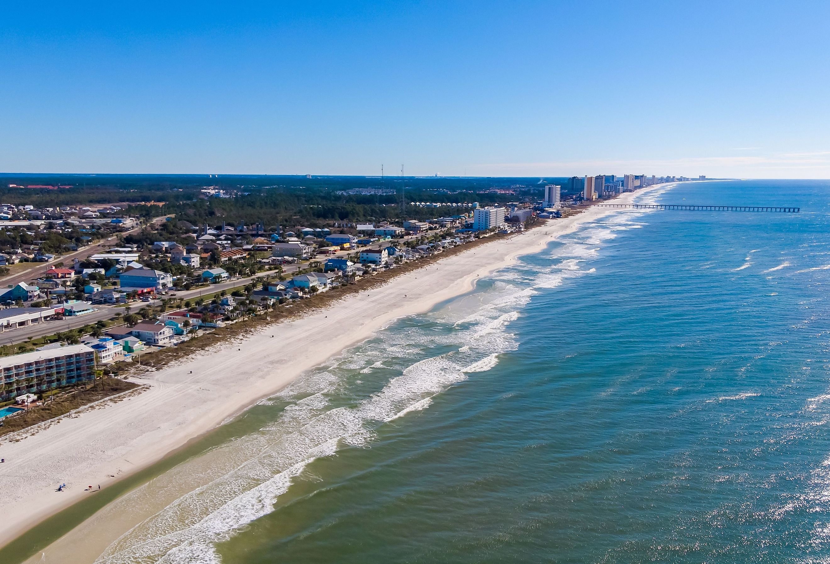 Aerial City view of the Gulf Shores, Alabama.