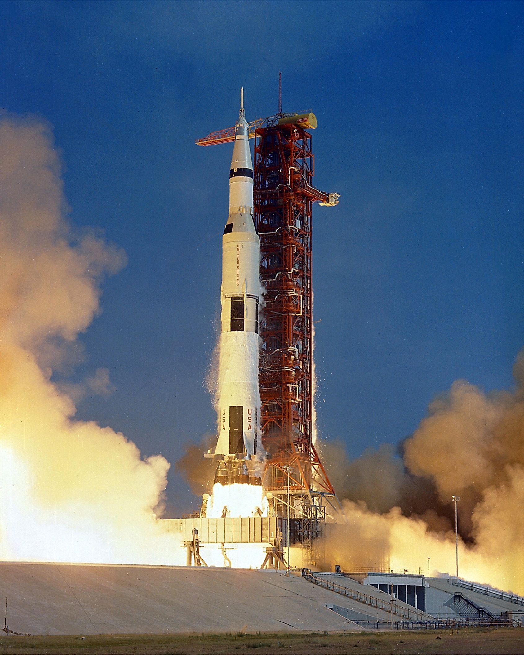 Apollo 11 launching from the Earth’s surface in 1969. Image credit: NASA