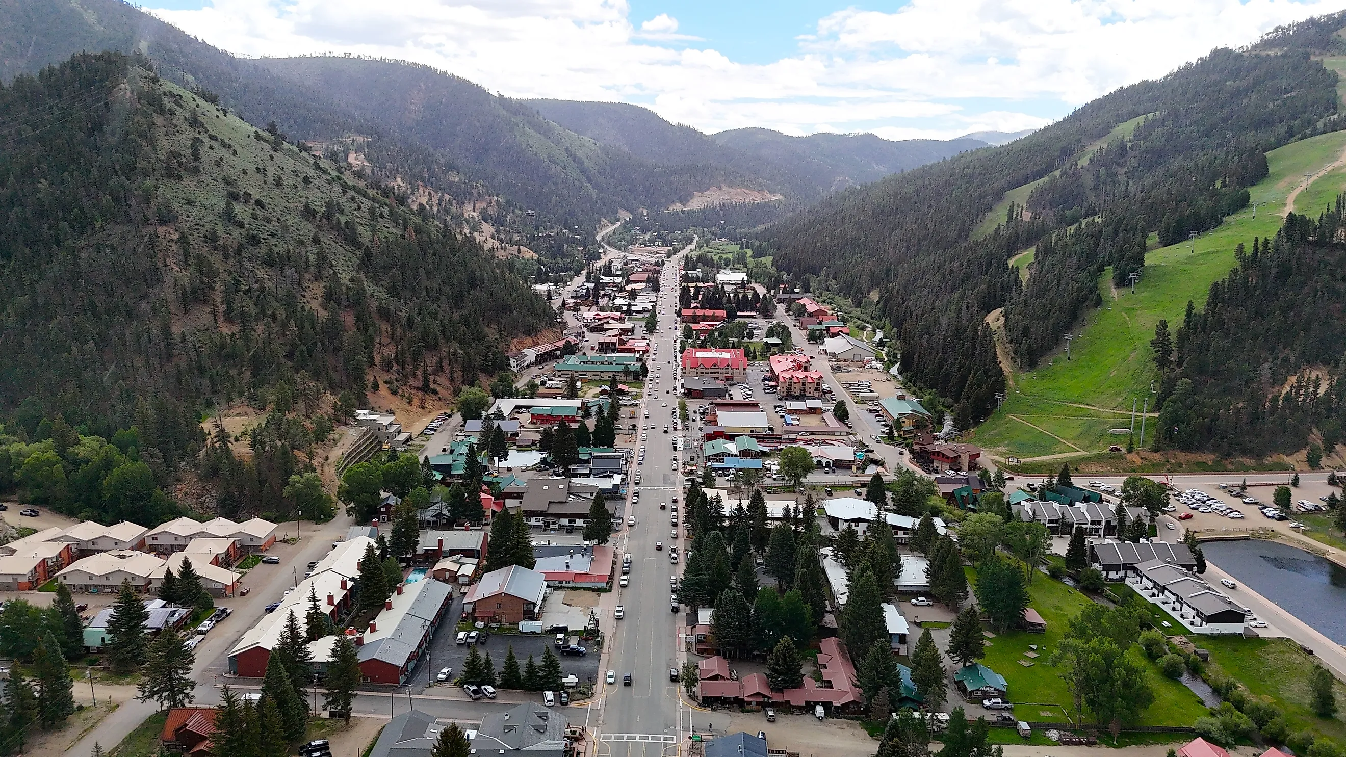 Aerial view of Red River, New Mexico.