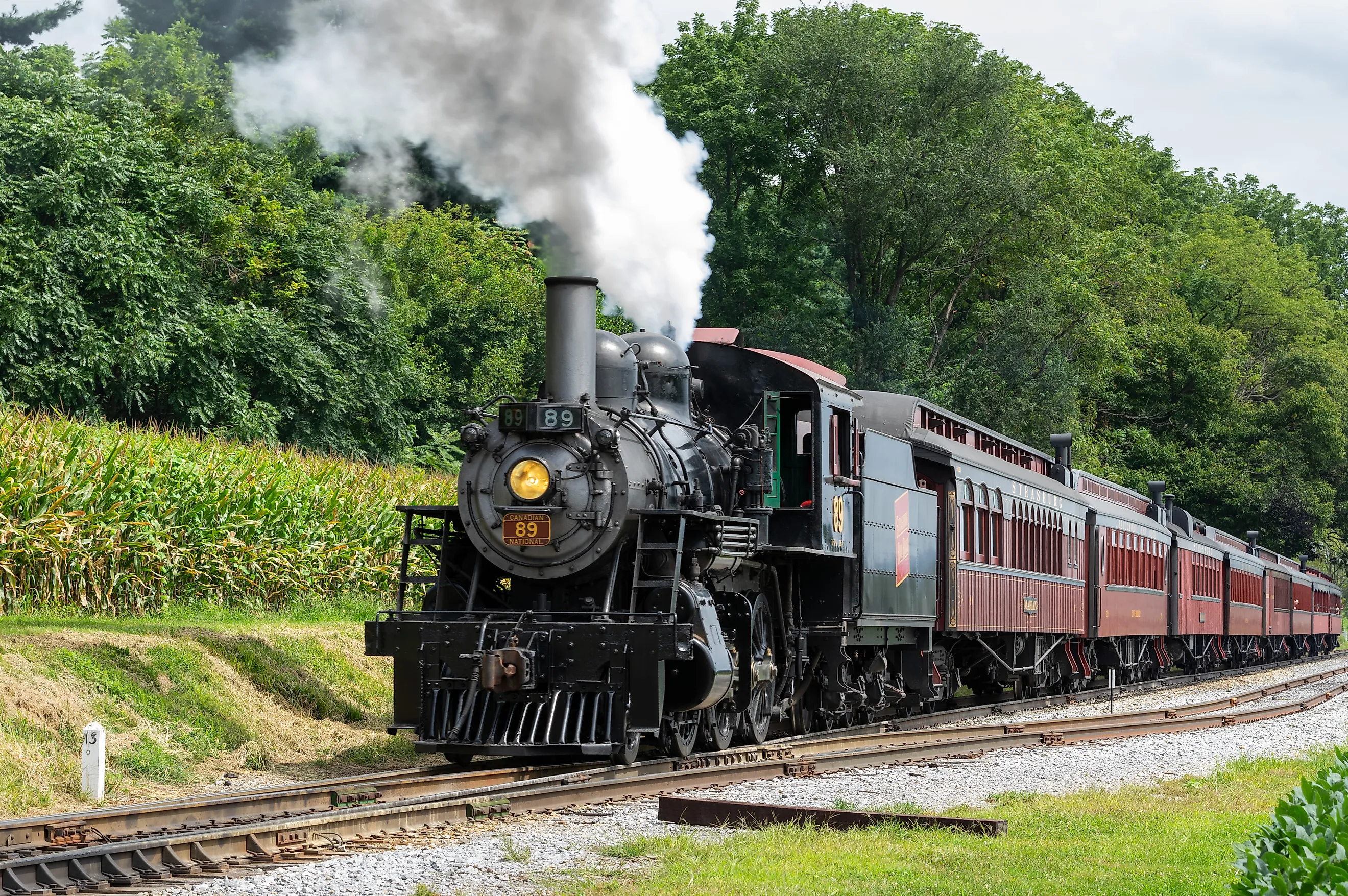 The trains at Strasburg Railroad in Strasburg, Pennsylvania.