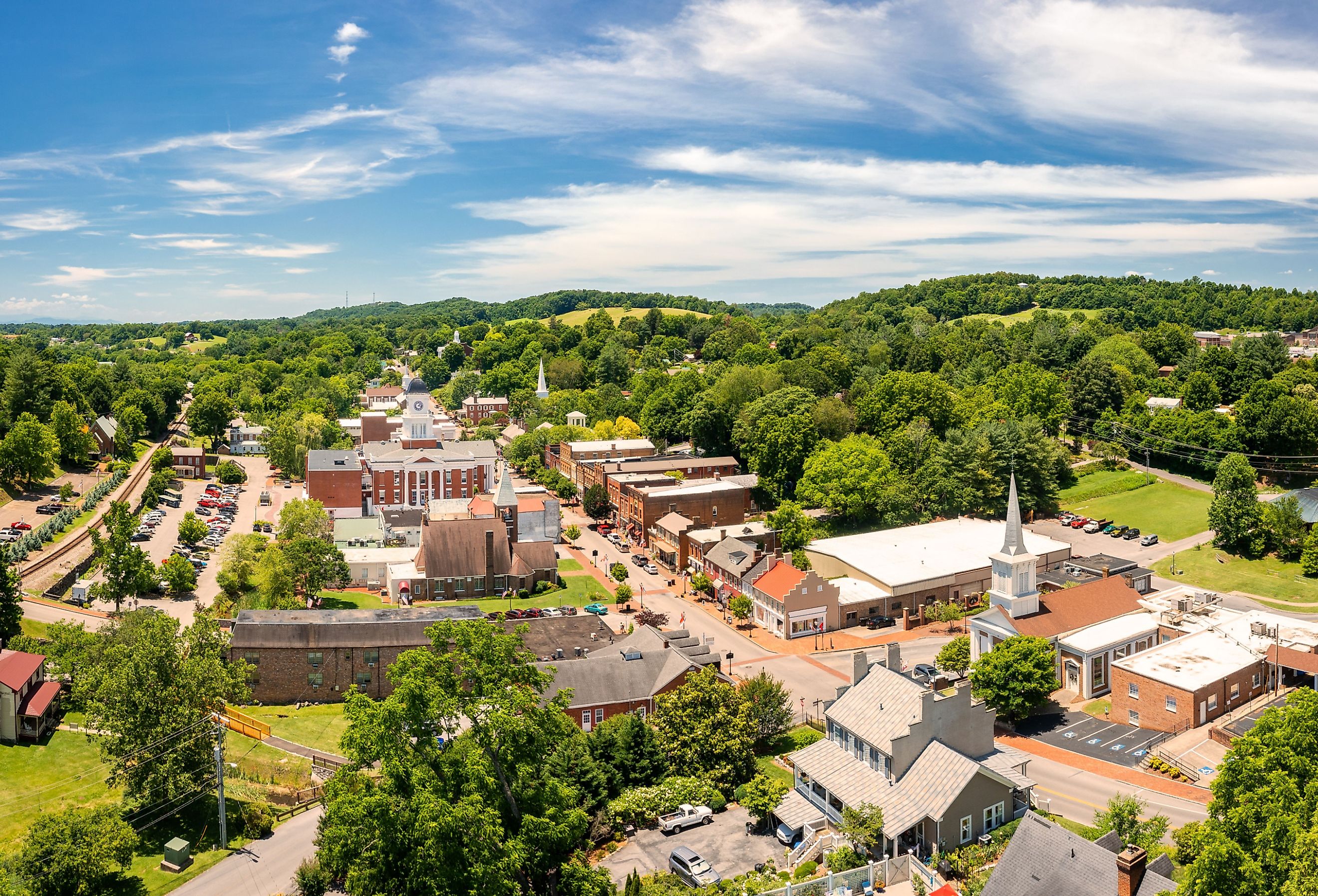 Aerial view of Tennessee's oldest town, Jonesborough. Jonesborough was founded in 1779 and it was the capital for the failed 14th State of the US, known as the State of Franklin. 