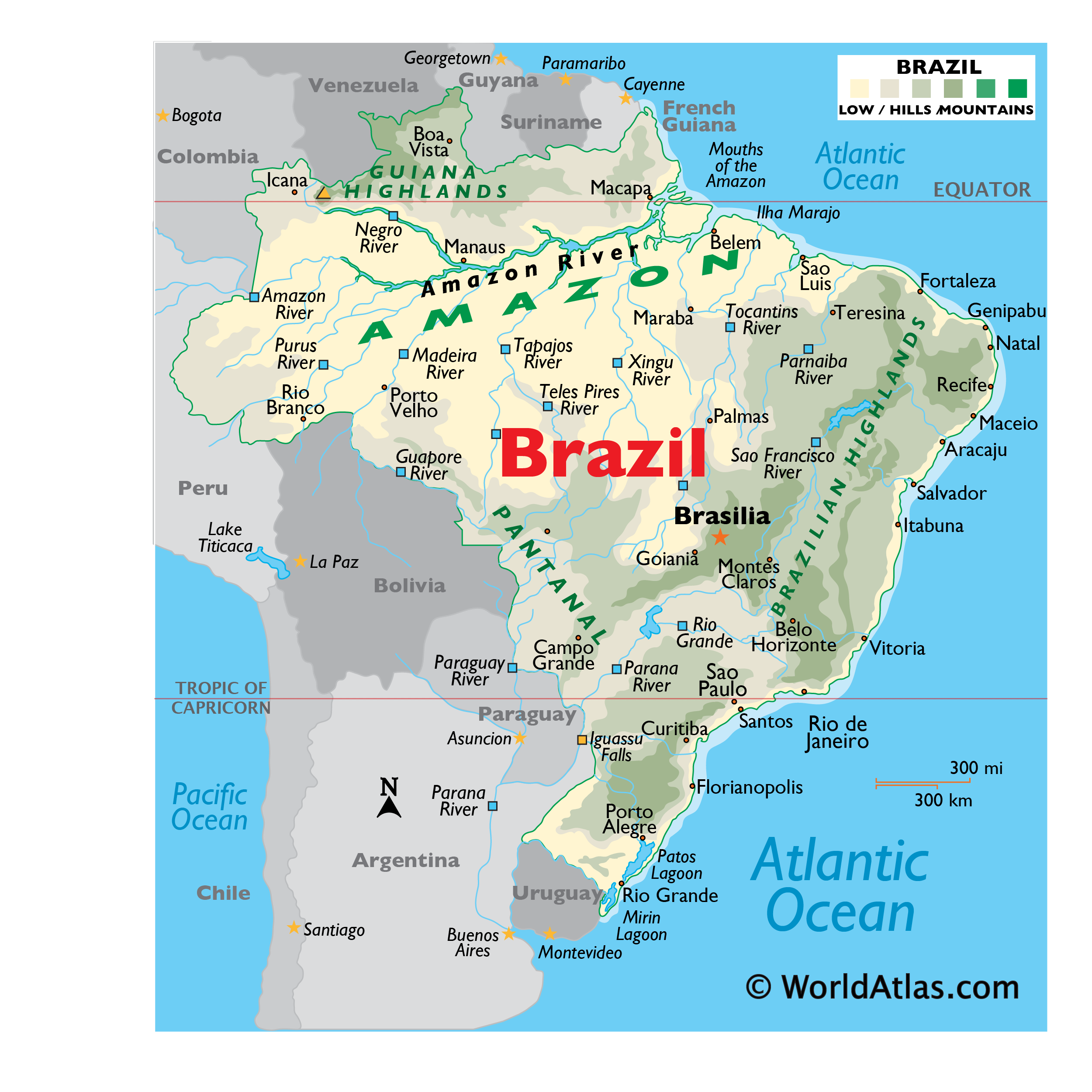 Brazil Political Map With Capital Brasilia, National Borders And