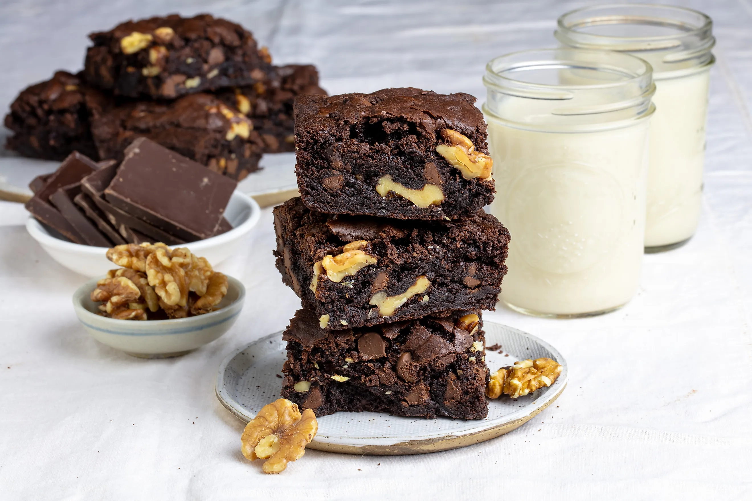 Sliced brownies with chopped walnuts