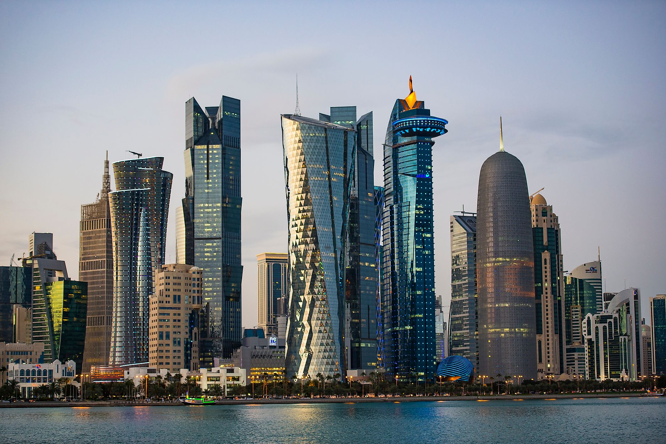 The skyline of Doha, Qatar's most populous city and capital.