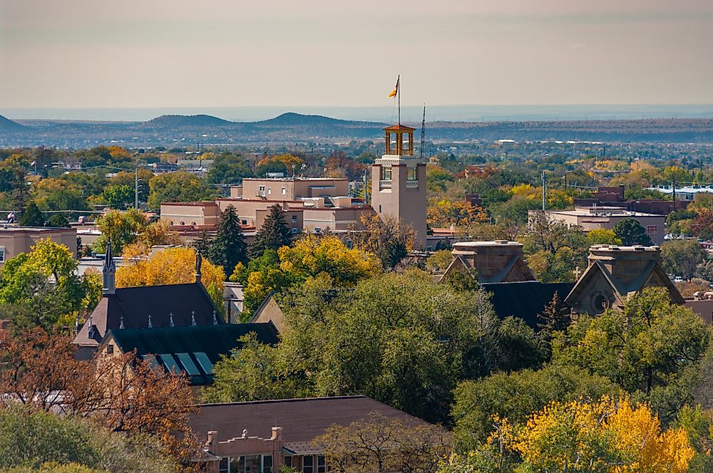 Santa Fe, New Mexico. New Mexico has the largest relative population of Hispanic Americans.