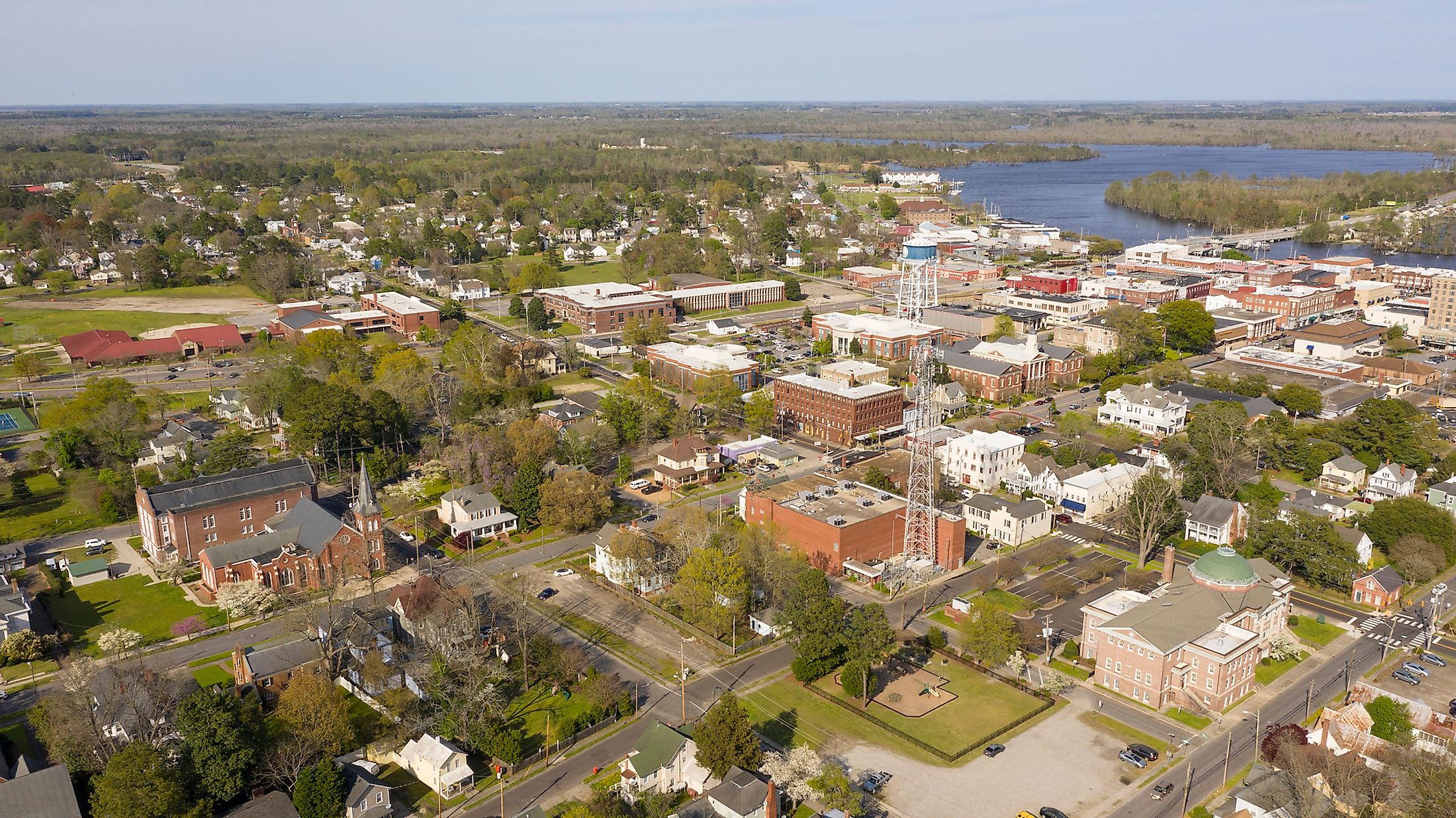 Aerial view of downtown Elizabeth City.