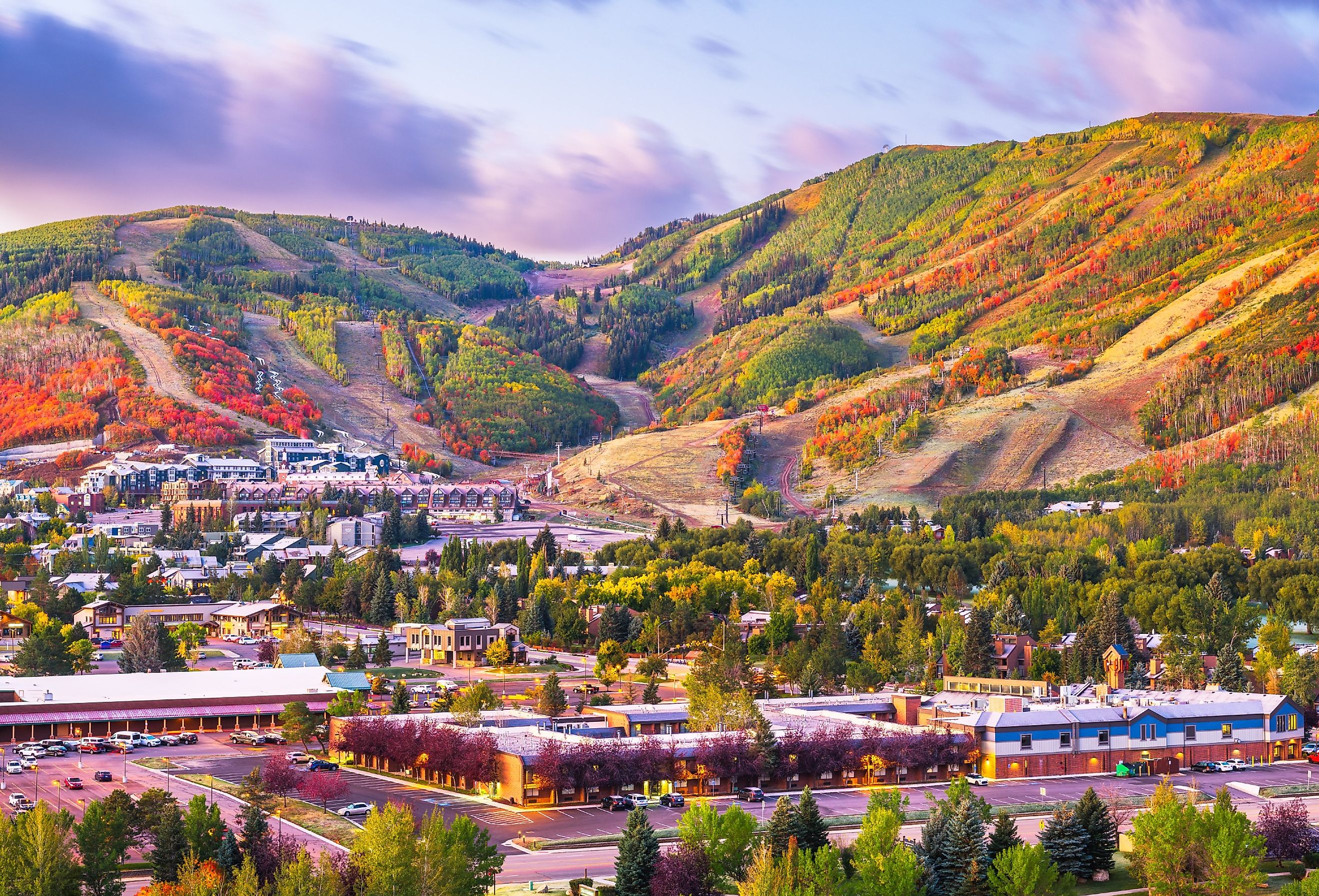 Park City, Utah, downtown in autumn at dusk.