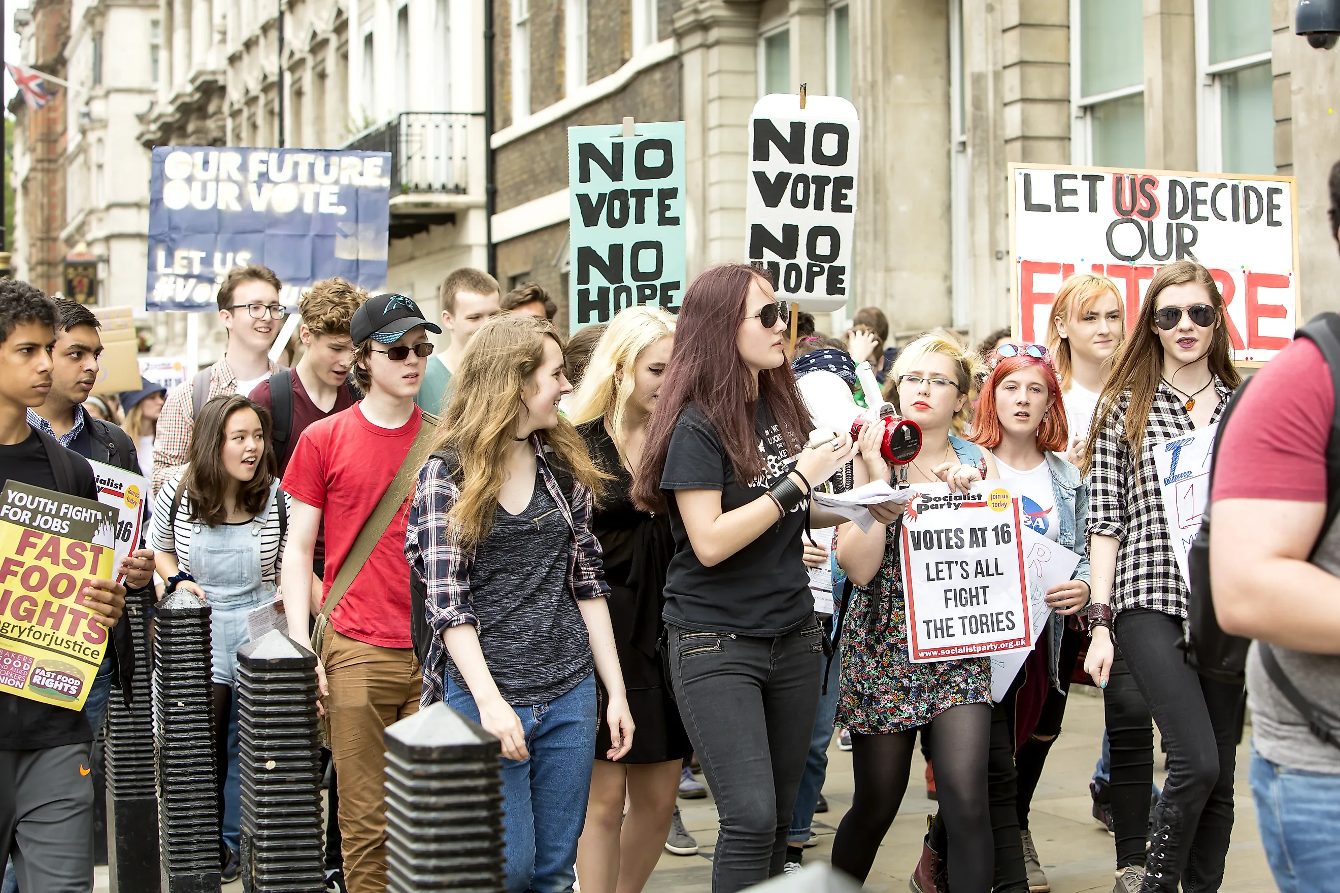 Votes for 16. A small protest was run in London today to demand the vote for young people 16 and over. Editorial credit: Ms Jane Campbell / Shutterstock.com