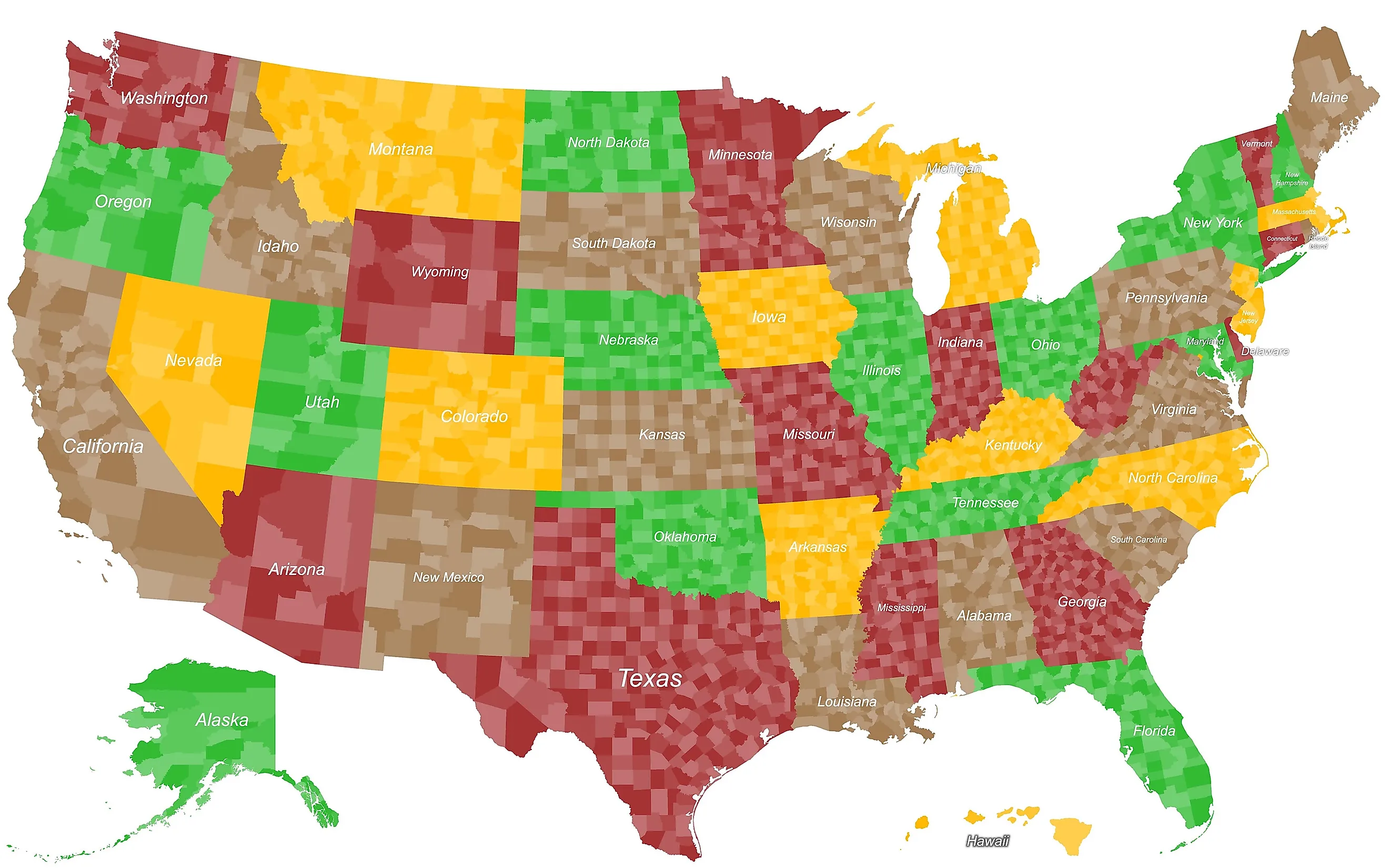 US county map (Malachy666 via Shutterstock)
