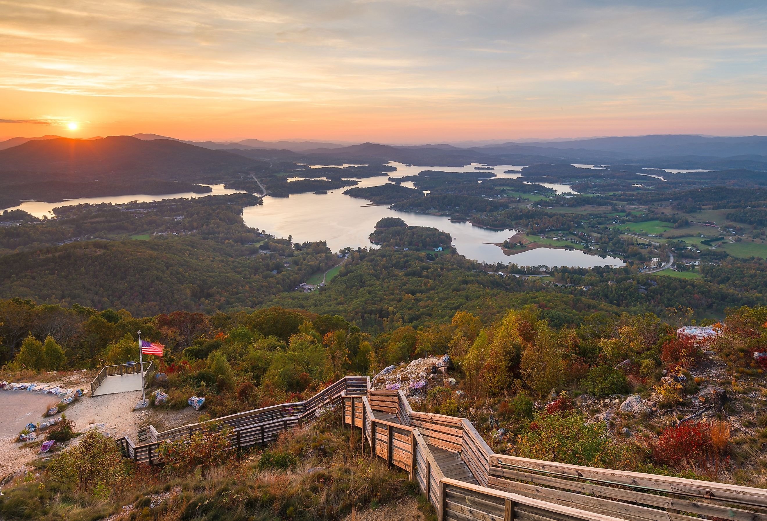 Hiawassee, Georgia, USA landscape with Chatuge Lake at dusk.