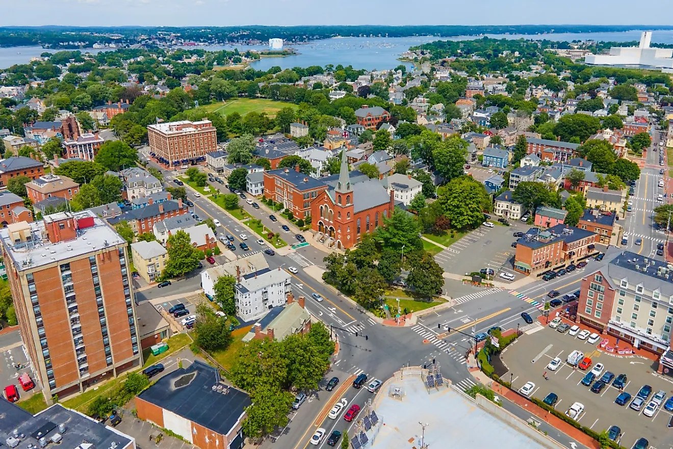 An aerial view of downtown Salem, Massachusetts.
