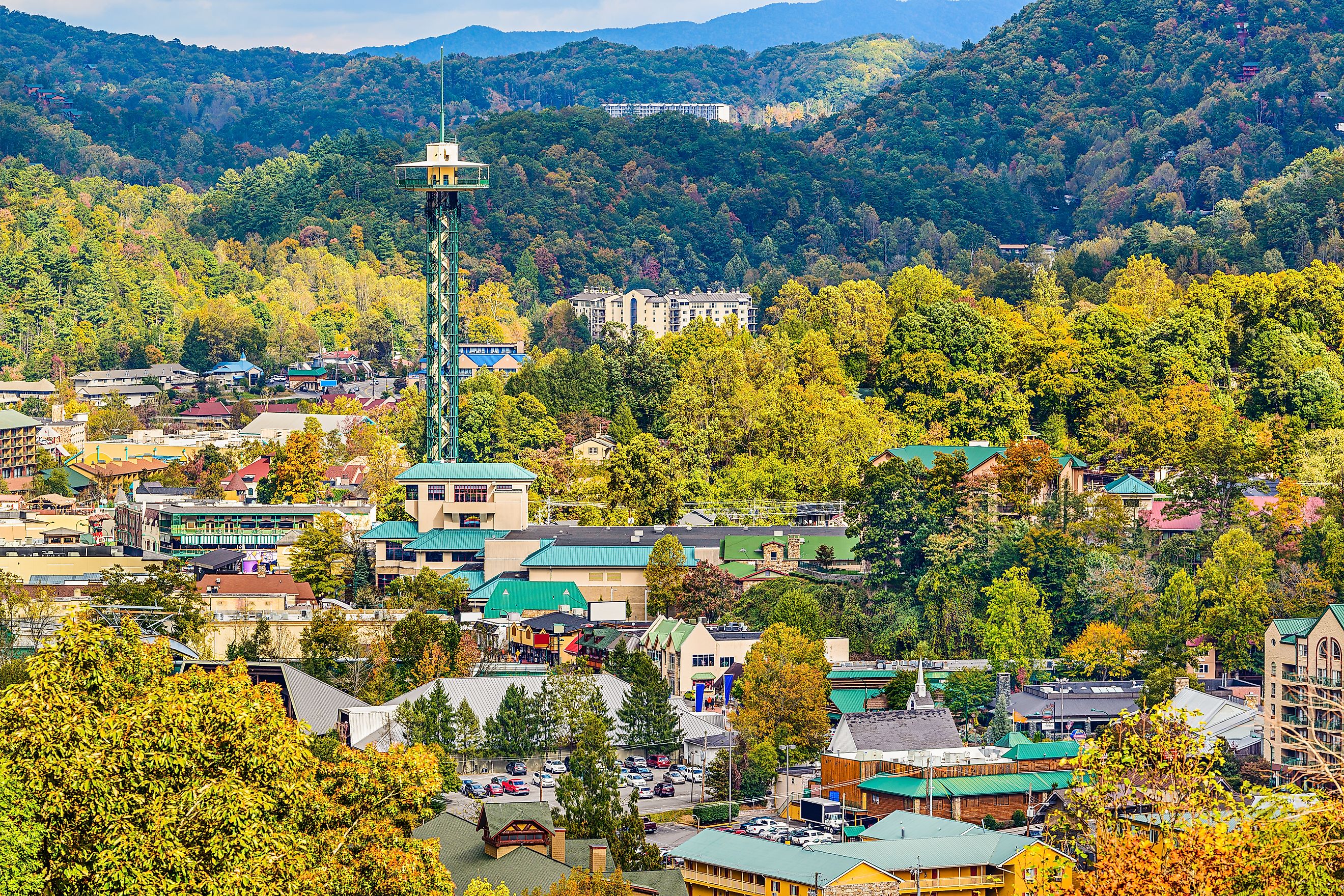 Aerial view of Gatlinburg, Tennessee.