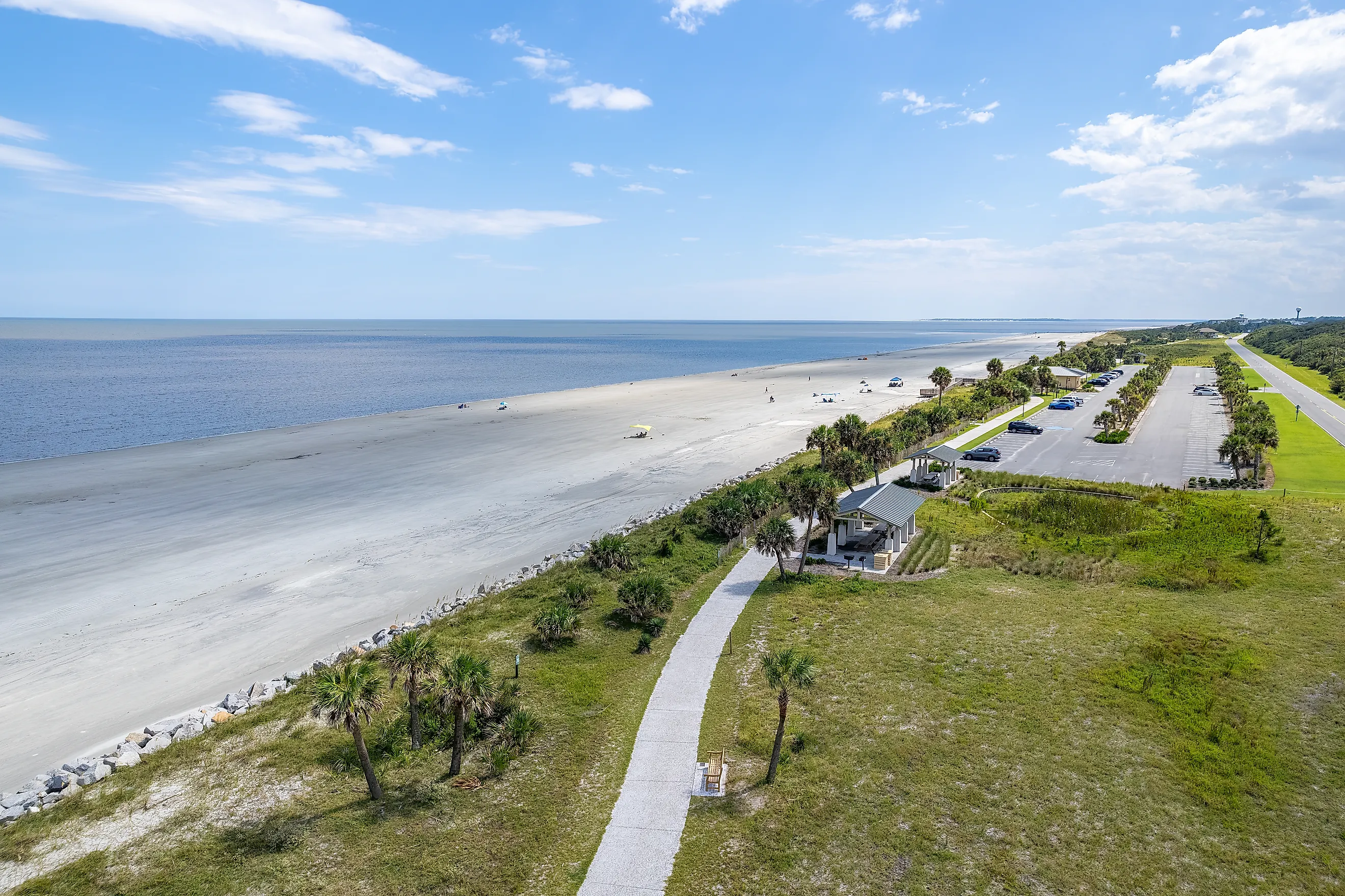 Aerial view of the coast along Jekyll Island in Georgia.