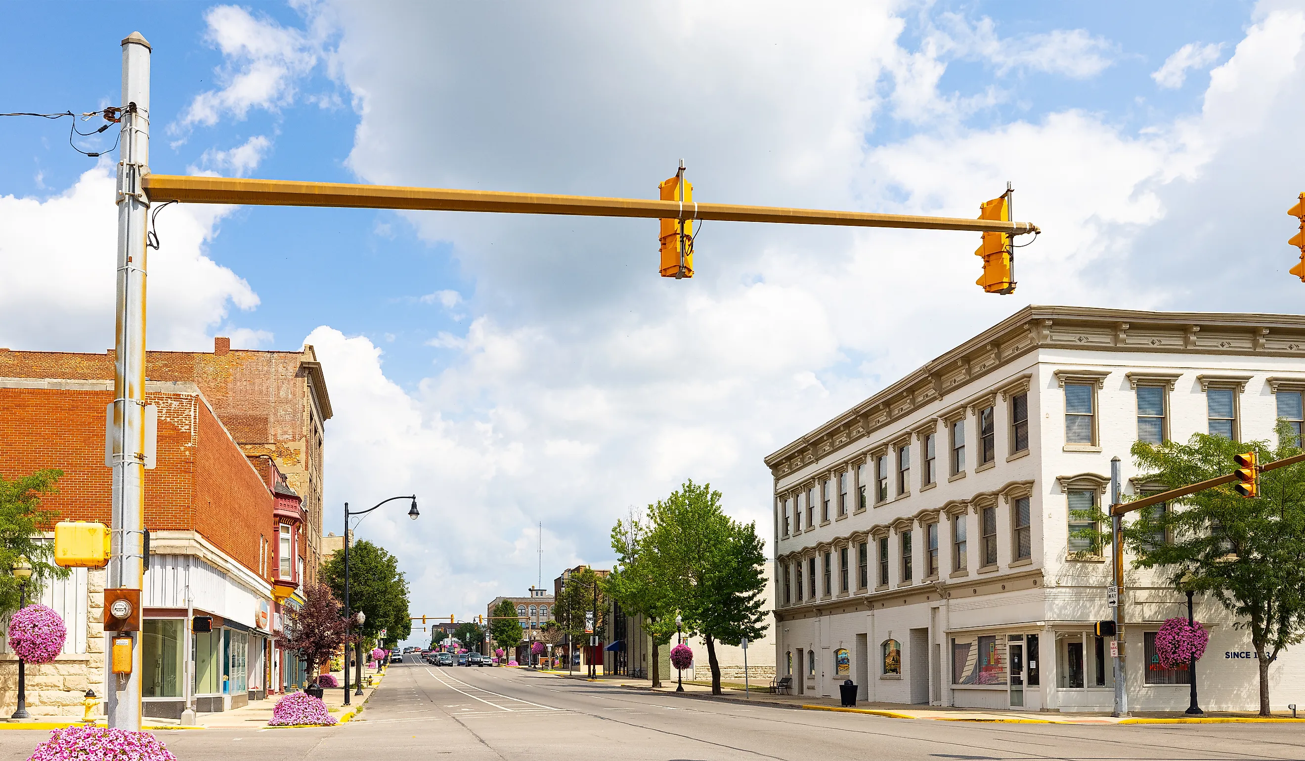 The business district on Broadway Street in Logansport, Indiana.
