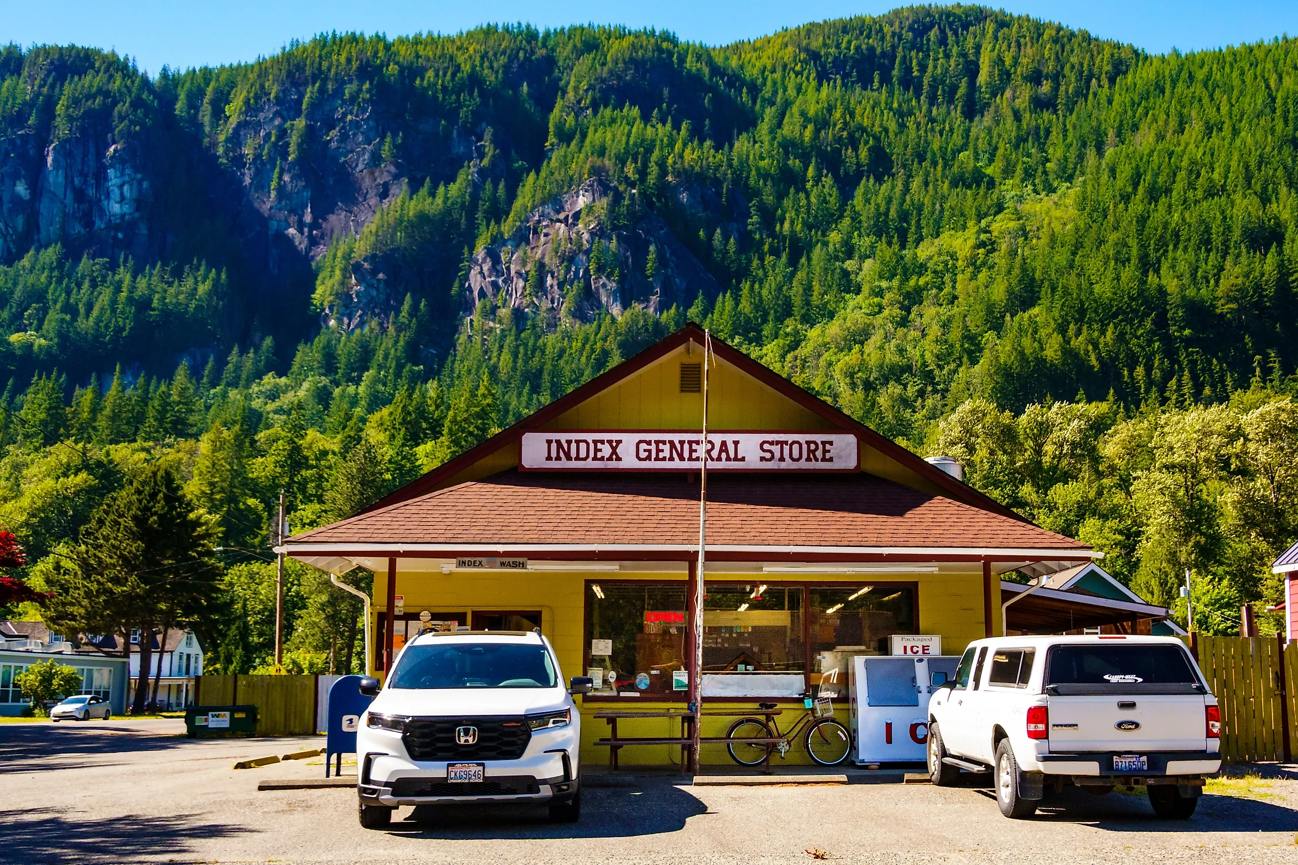 Front view of the Index General Store in the town of Index, Washington. Editorial credit: Danita Delimont / Shutterstock.com