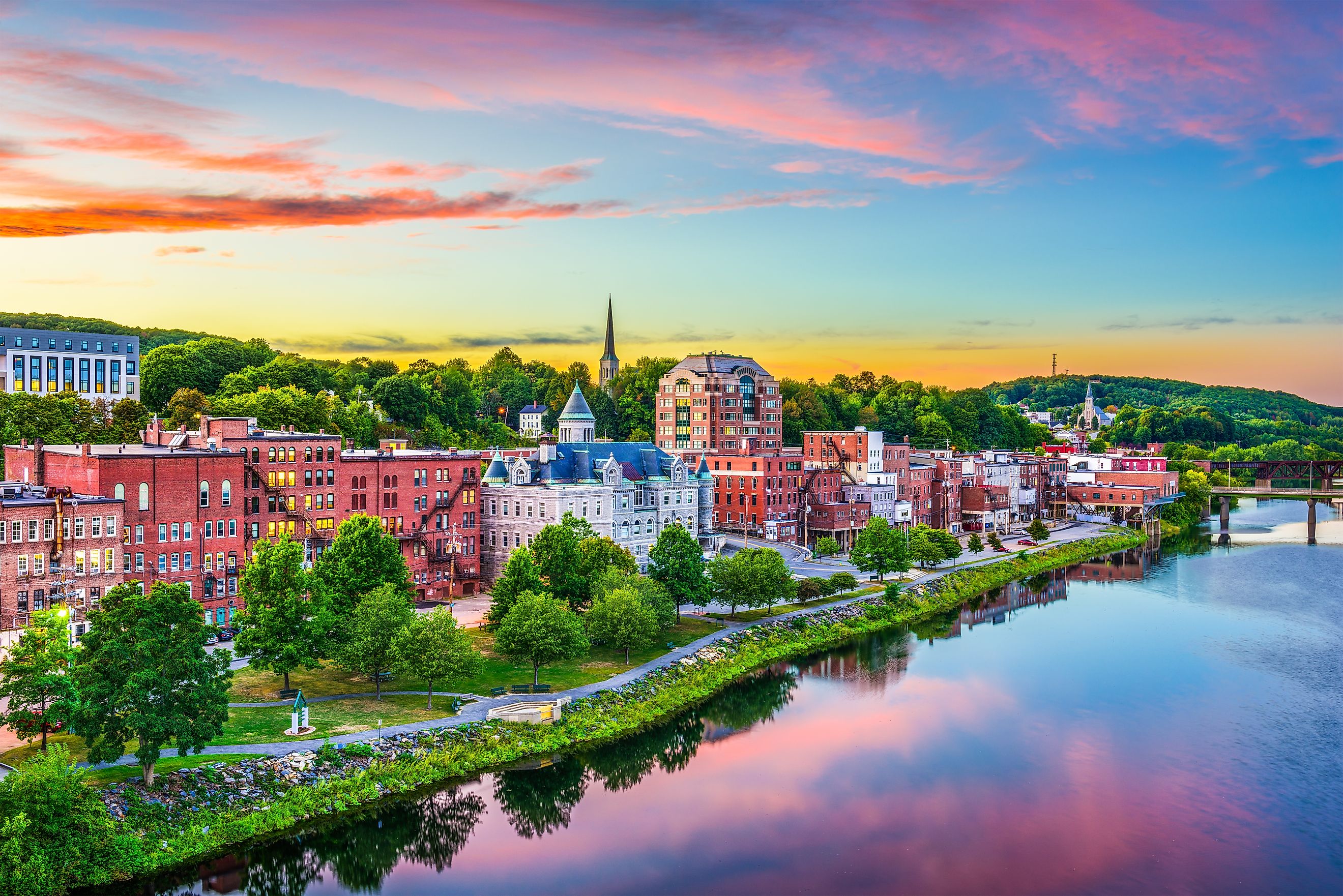 Downtown skyline in the town of Augusta in Maine.