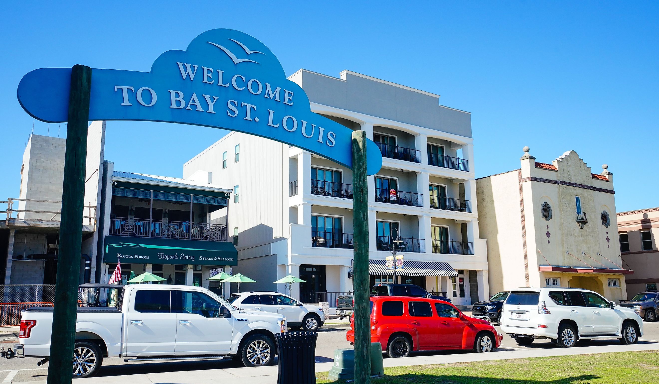 The archway welcome sign to Bay St. Louis in Mississippi. Editorial credit: clayton harrison / Shutterstock.com