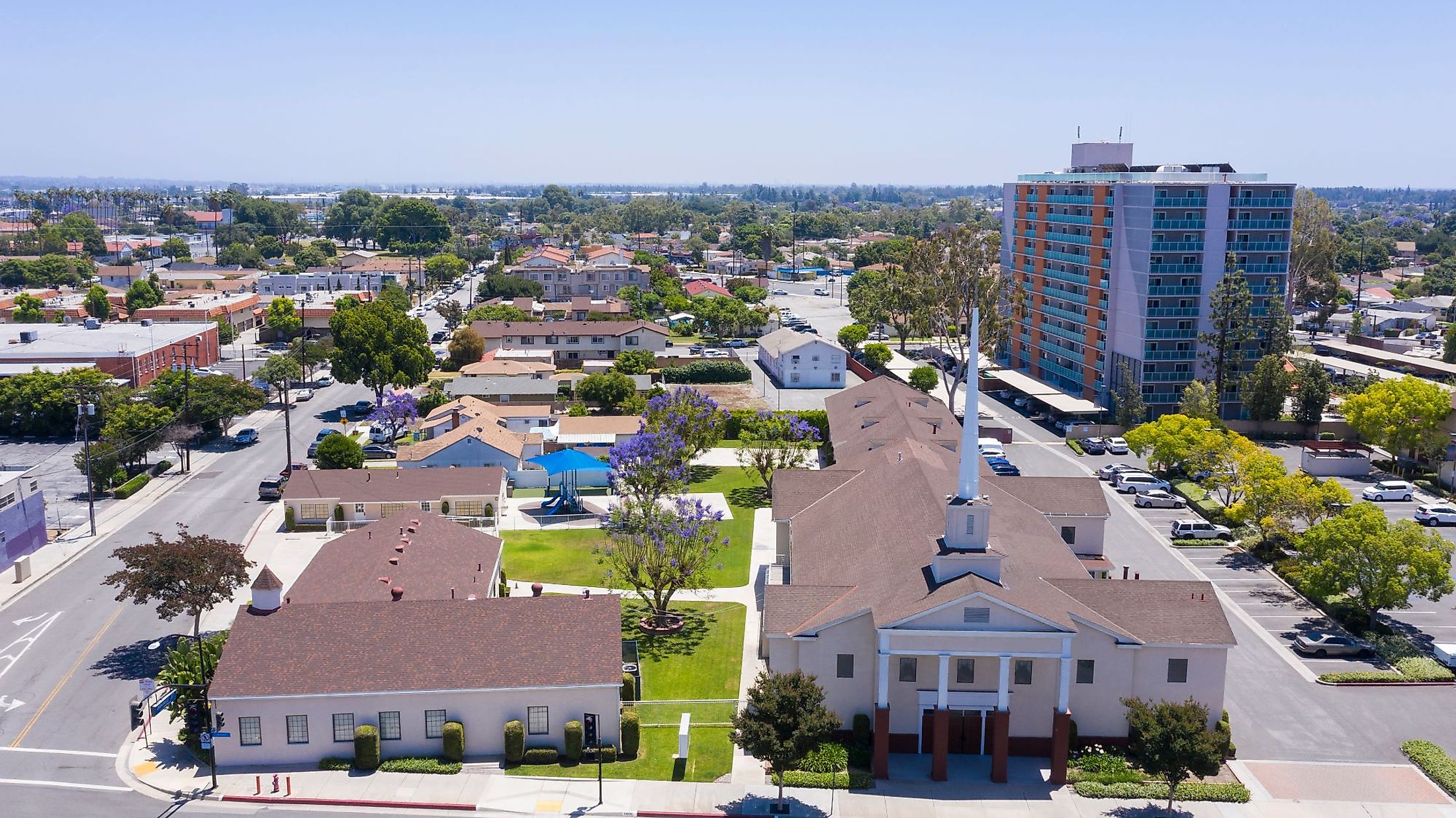 Sunny daytime aerial view of Norwalk, California. 