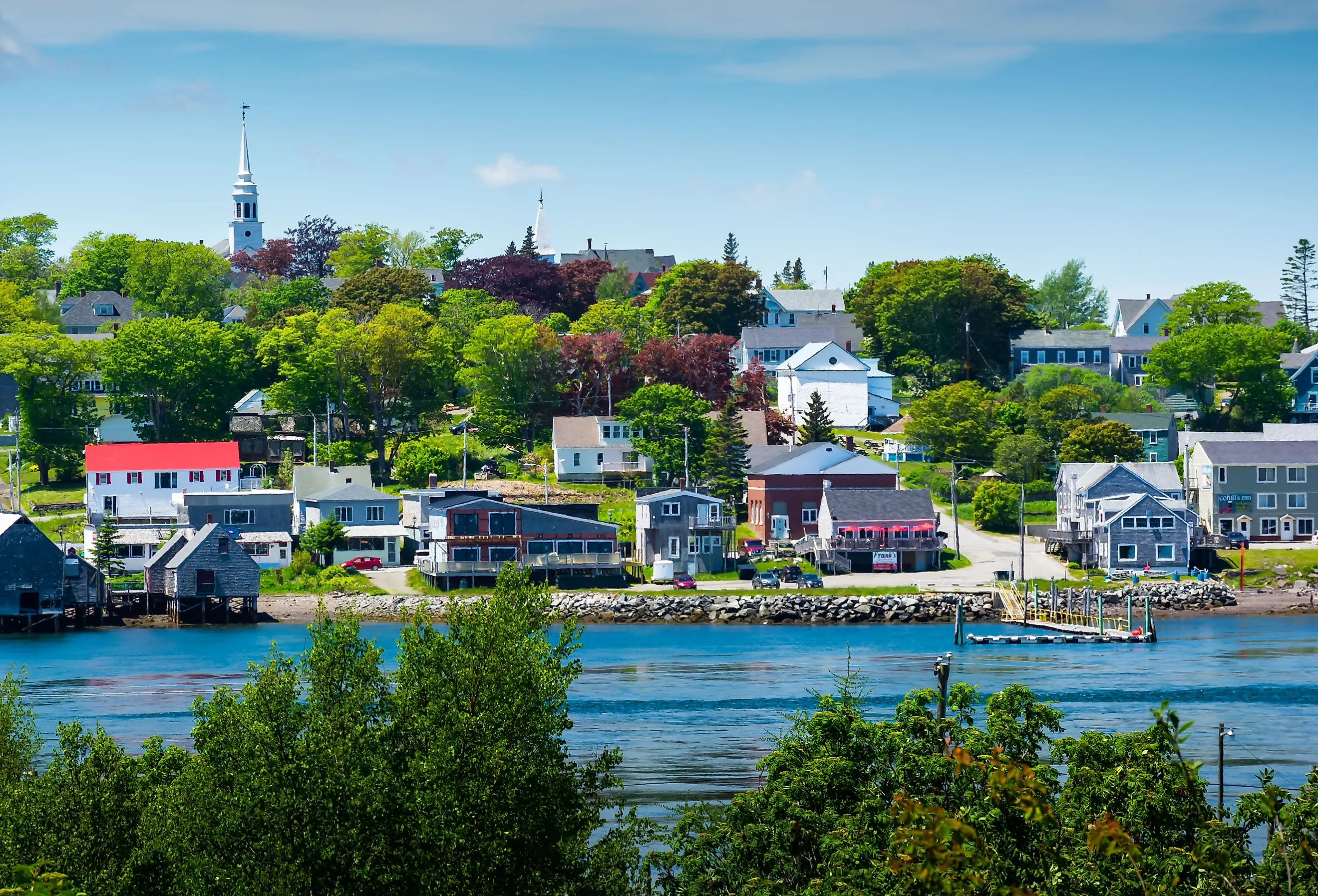 Waterfront homes in Lubec, Maine.