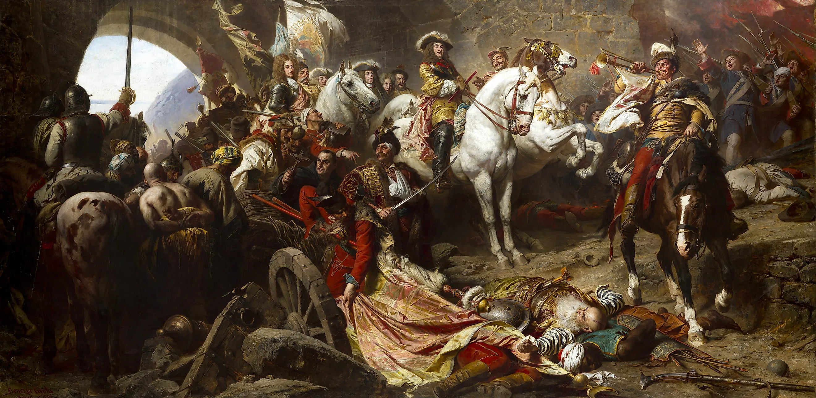 Siege of Buda where the Holy League recaptured Buda, now part of Germany, from the Ottomans. Illustration by: Benczúr Gyula.