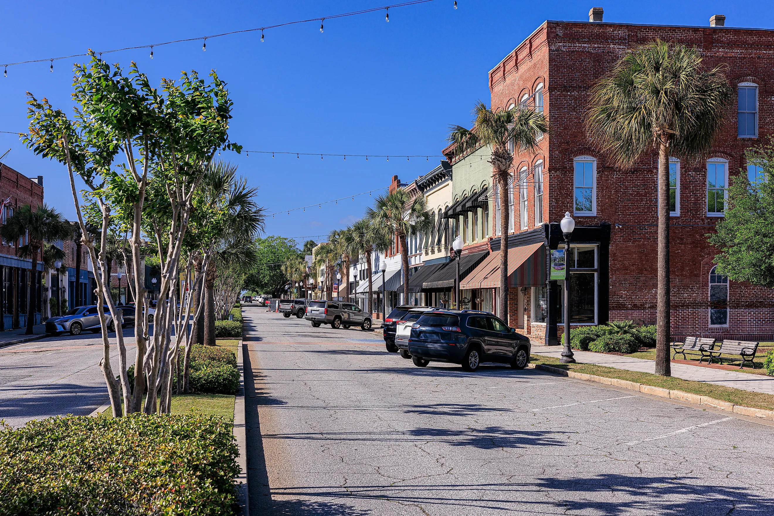 Downtown district street scene in Brunswick, Georgia.