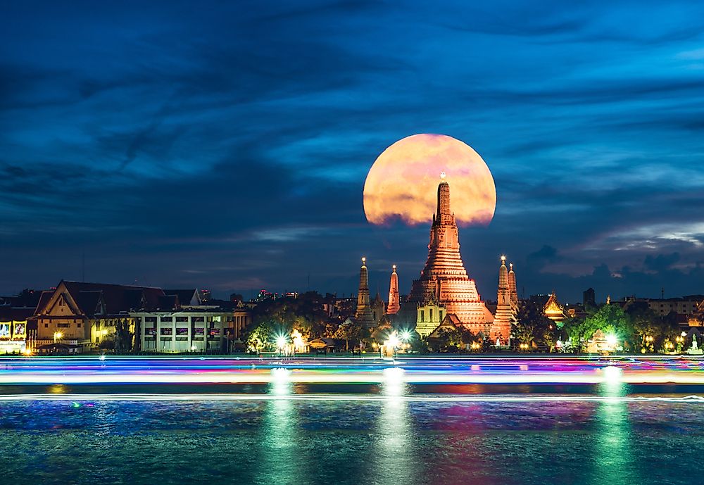Temple of Dawn in front of a supermoon phenomenon.