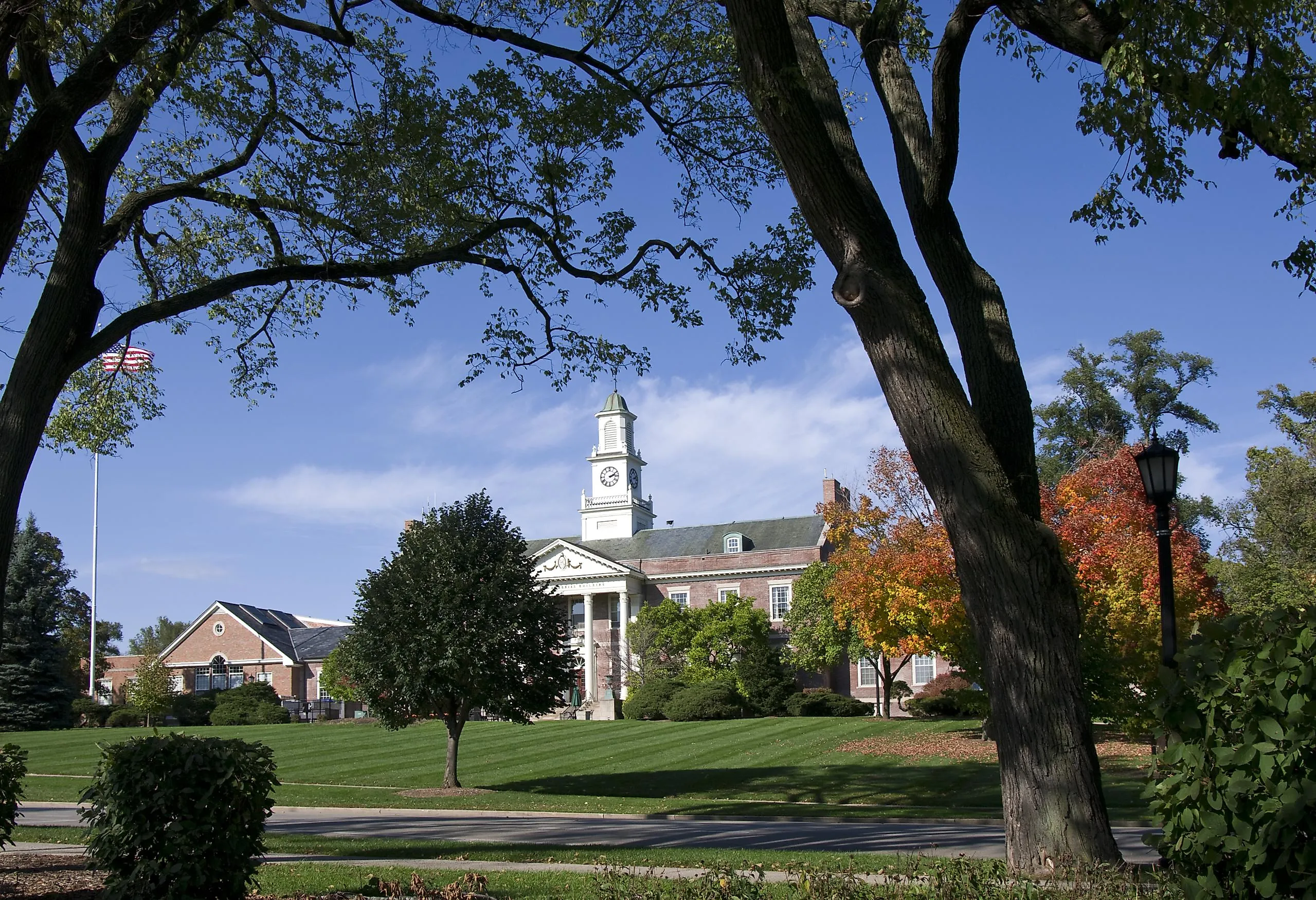 Exterior of Memorial Building in Hinsdale, Illinois.