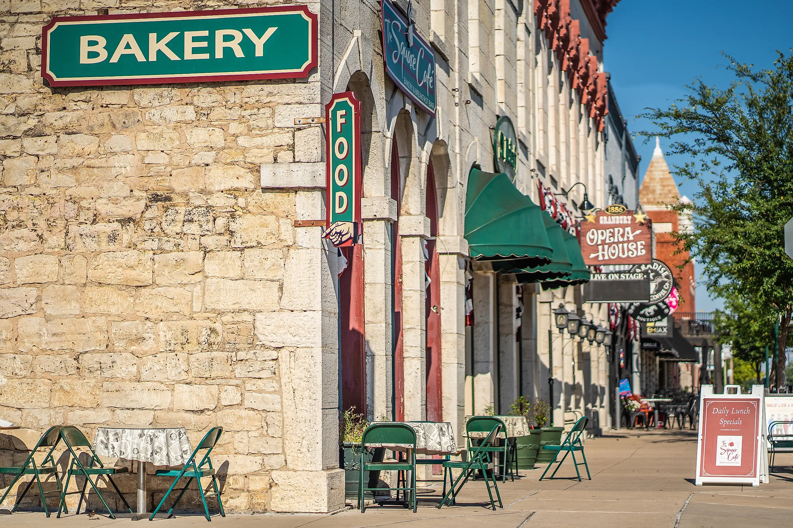 Main St. in downtown Granbury, Texas. Editorial credit: Lone Star Stock / Shutterstock.com