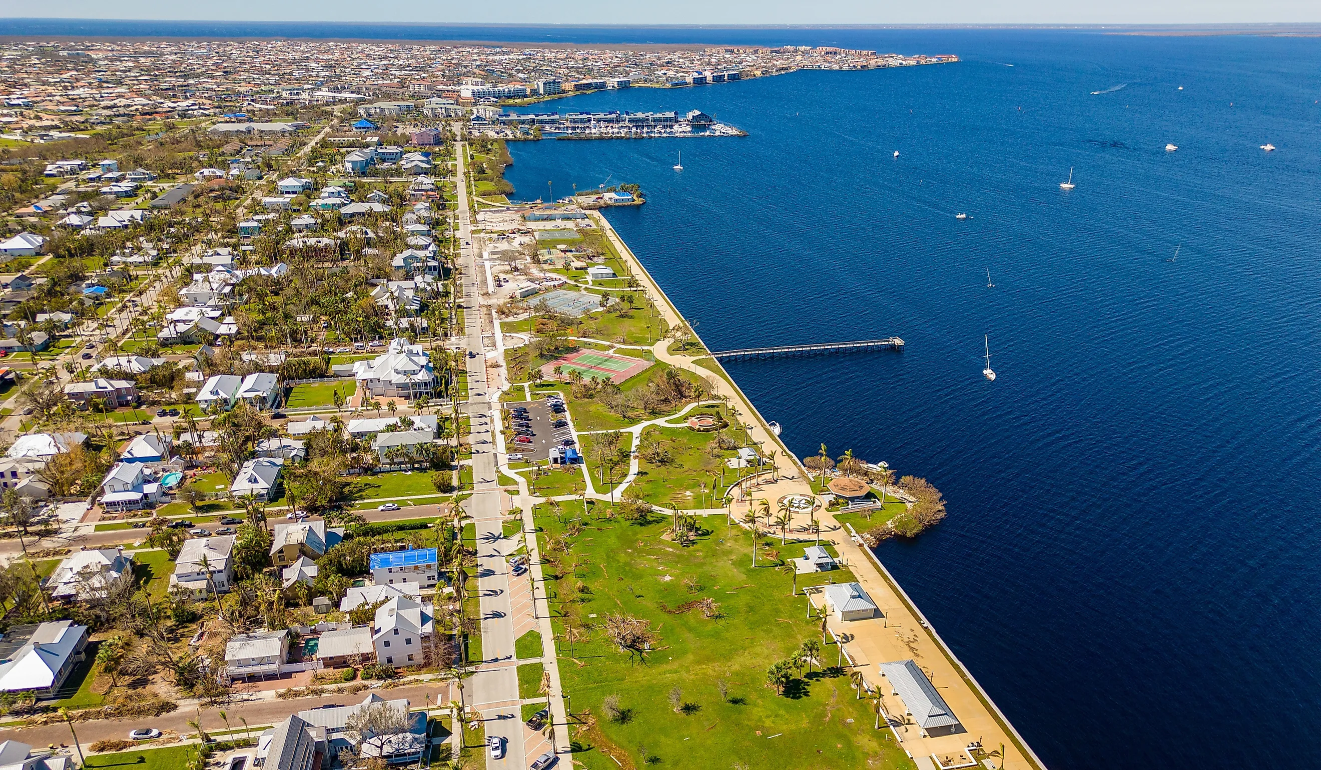 Aerial view of the stunning coastline of Punta Gorda, Florida.