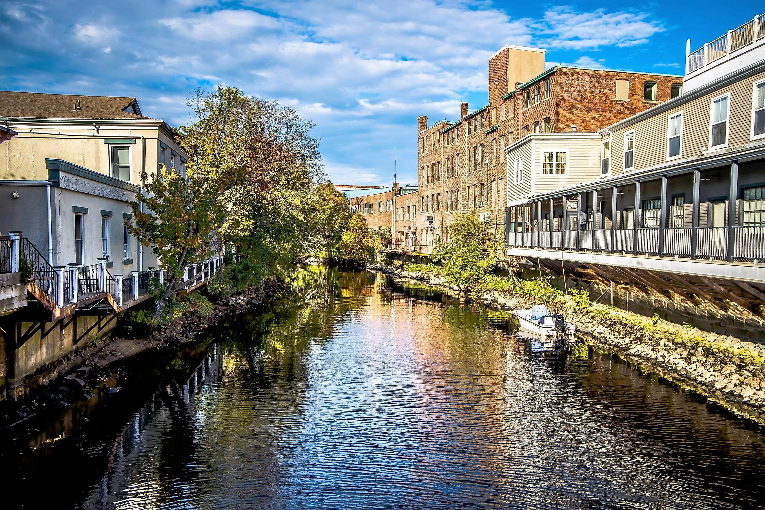 Beautiful river and houses in Westerly, Rhode Island.