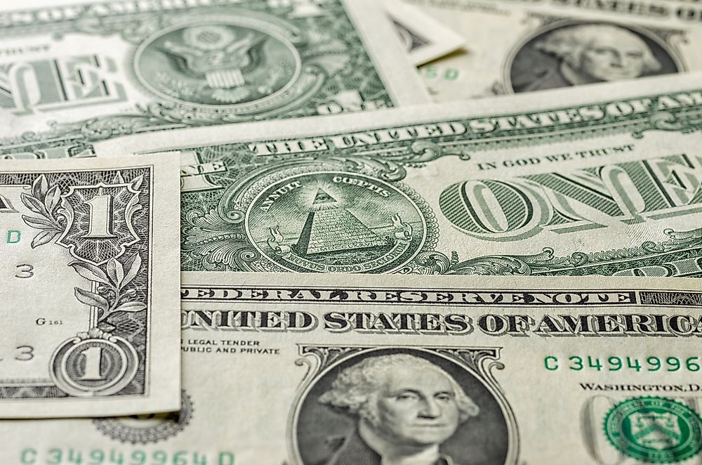 The one-dollar bill bears a portrait of the first US President, George Washington.