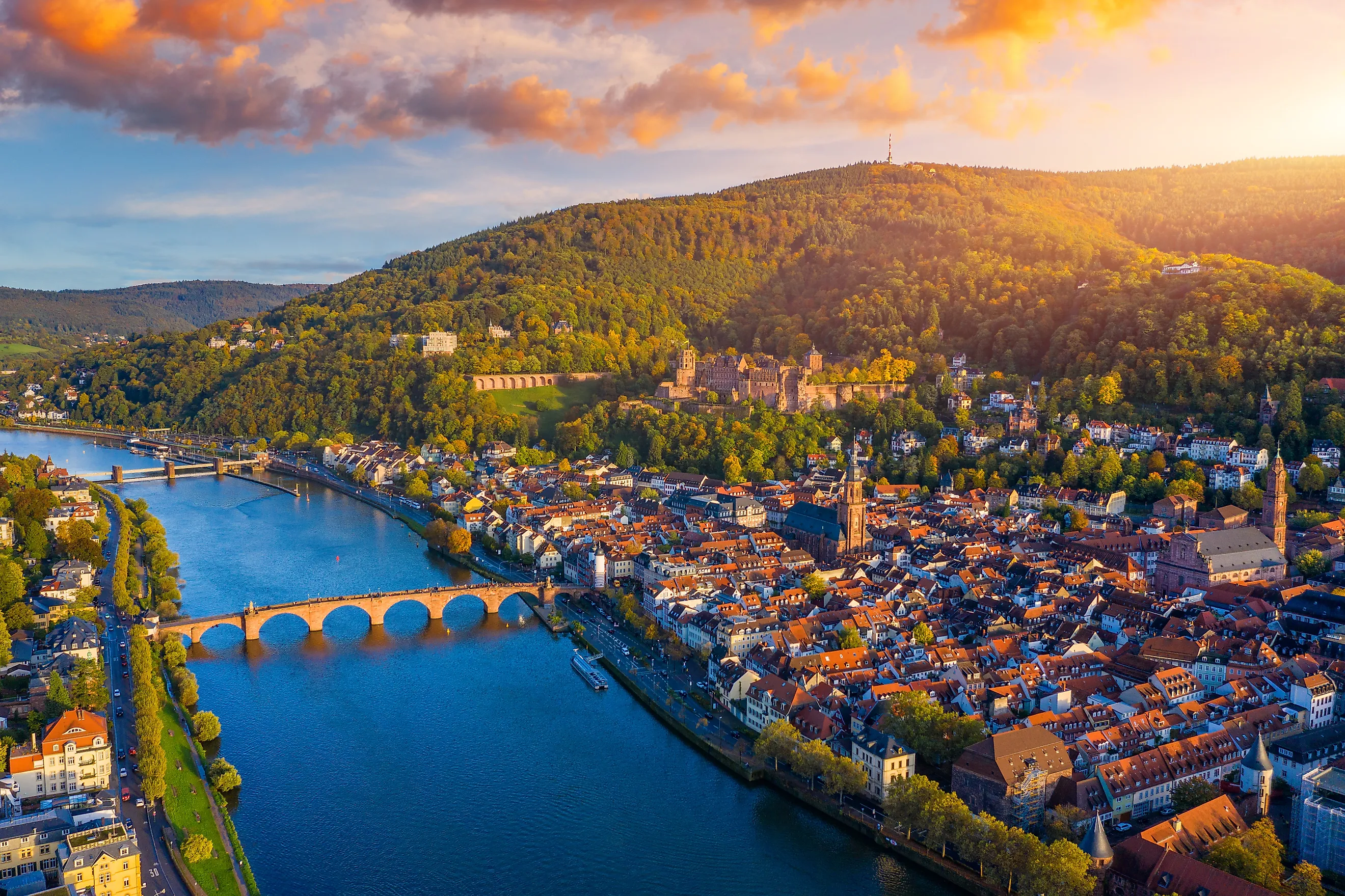 Aerial view of Old Town Heidelberg, Germany. Via Shutterstock / Daliu.