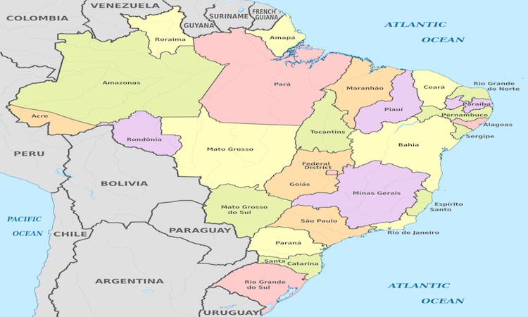 A map exhibiting the states of Brazil.