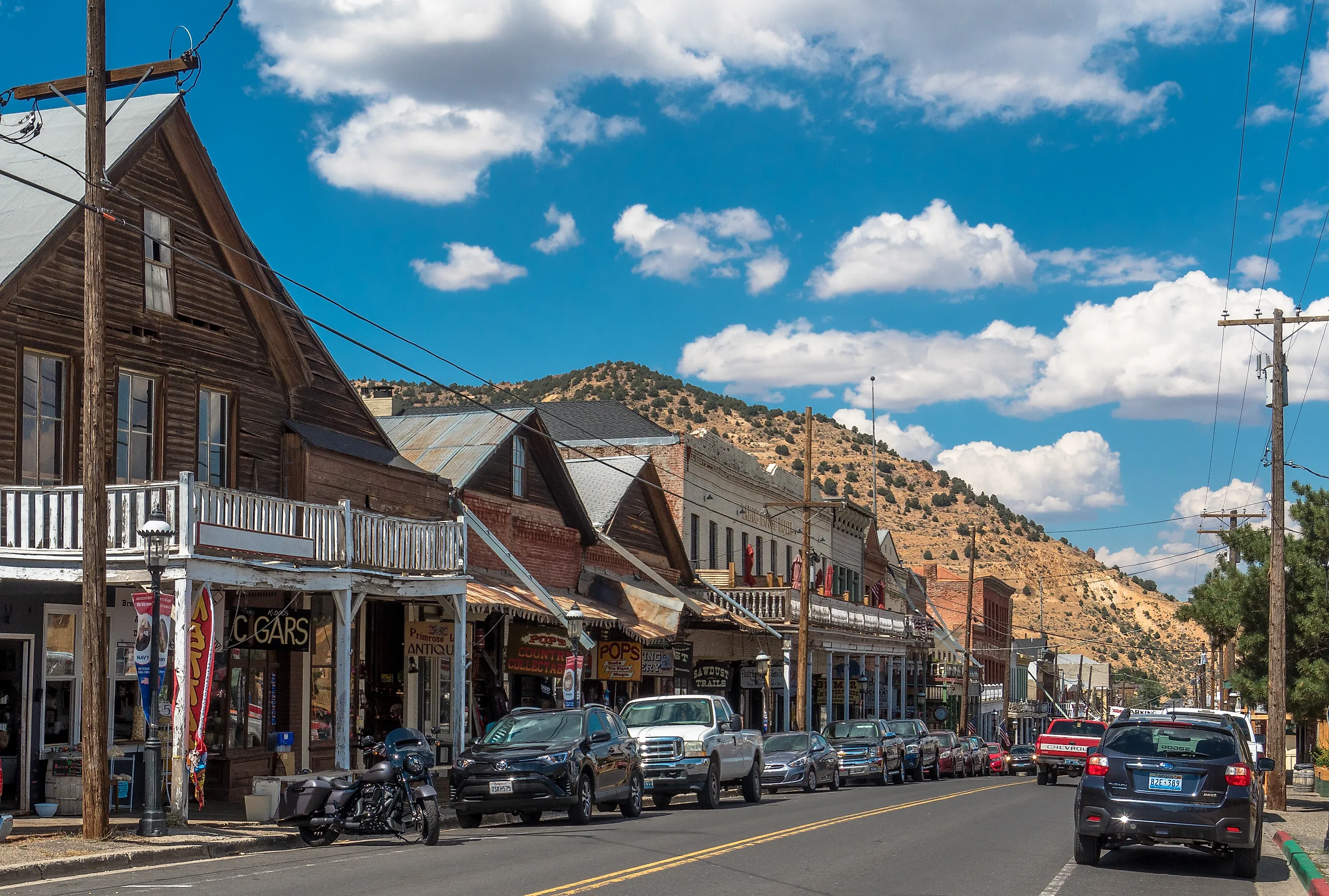 Wooden houses on Main Street in Virginia City, Nevada. 