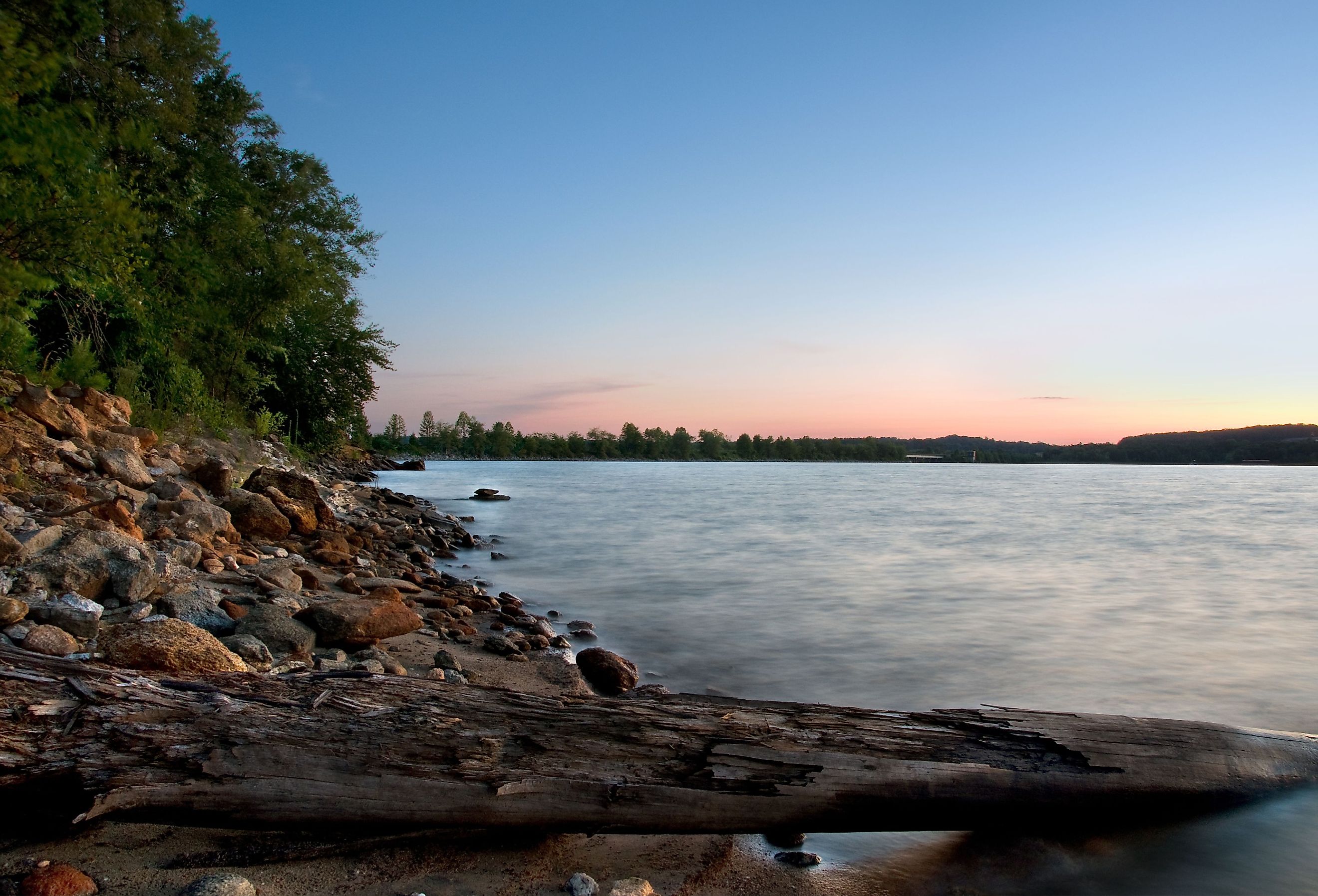 A rocky beach on Lake Hartwell in Clemson, SC. Image credit JMarro via Shutterstock.