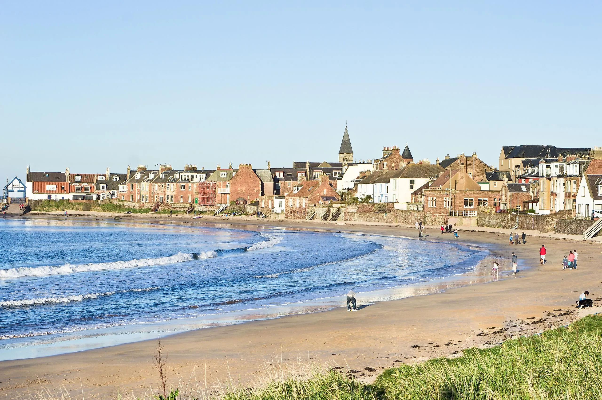 The beach and town in North Berwick, Scotland.