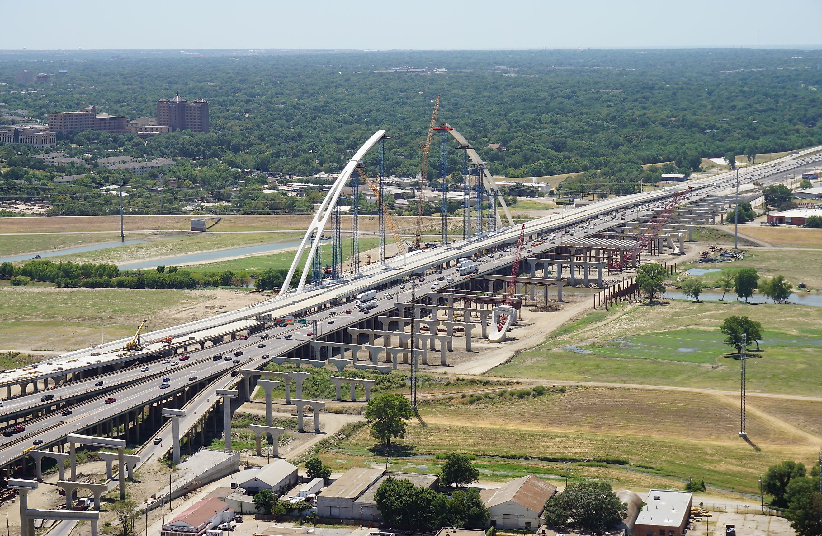 A view of Interstate 30 from the GeO-Deck of Reunion Tower in Dallas, Texas (United States).