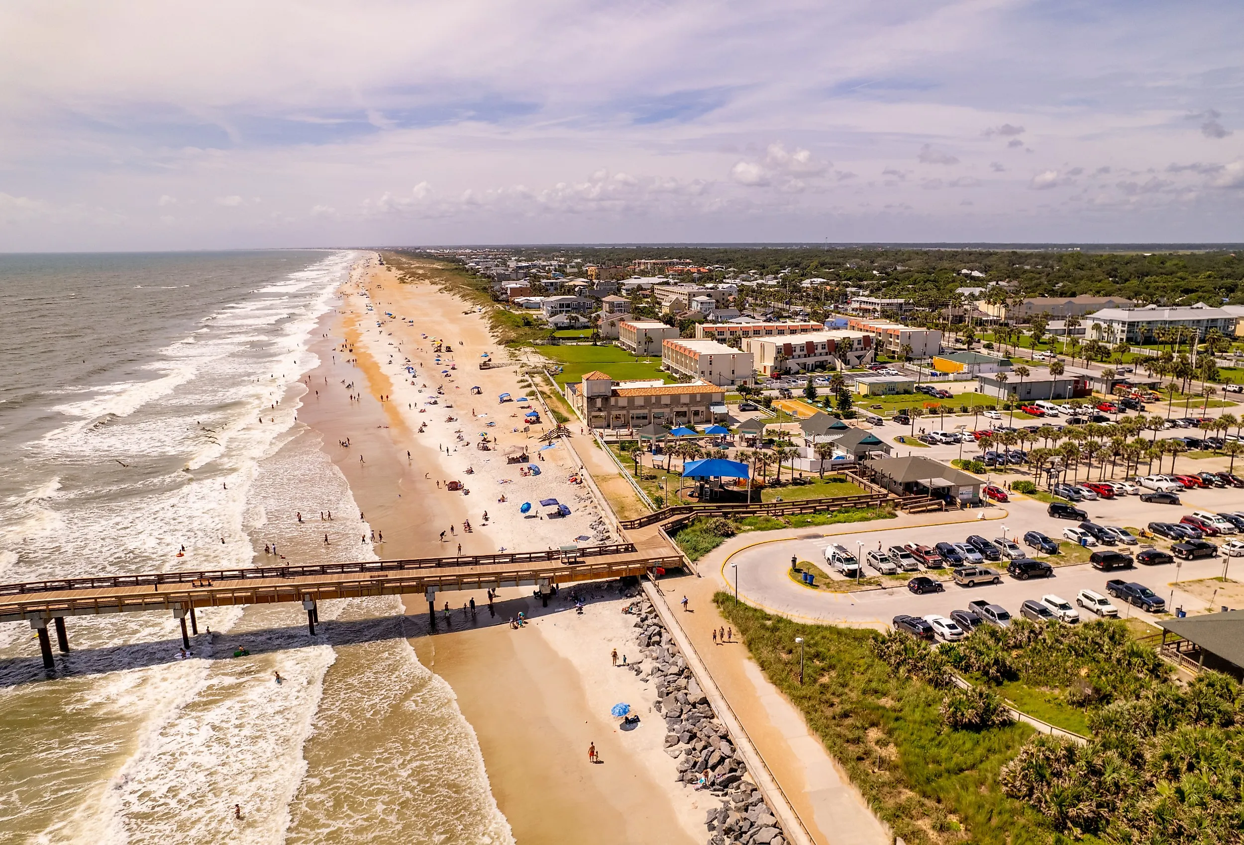 Aerial image of people on the beach in St Augustine Beach, Florida.