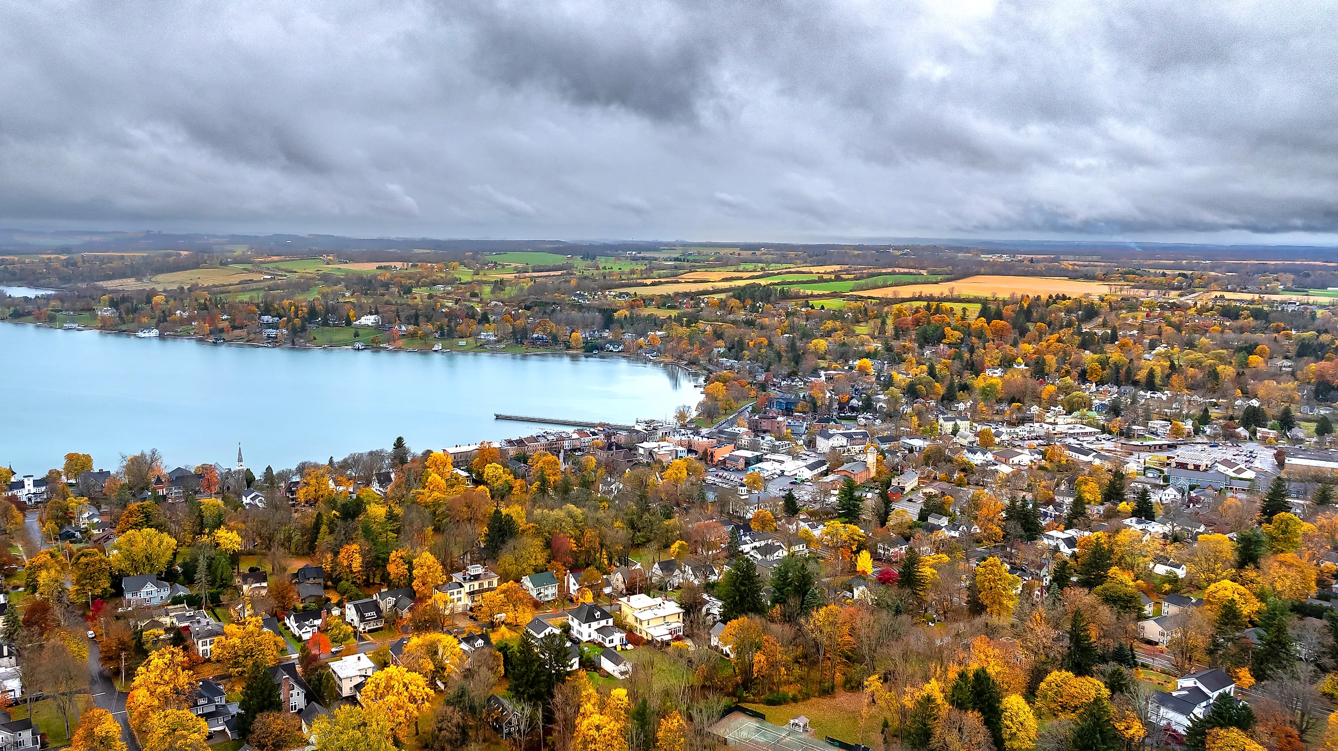 Aerial view of Skaneateles, New York.