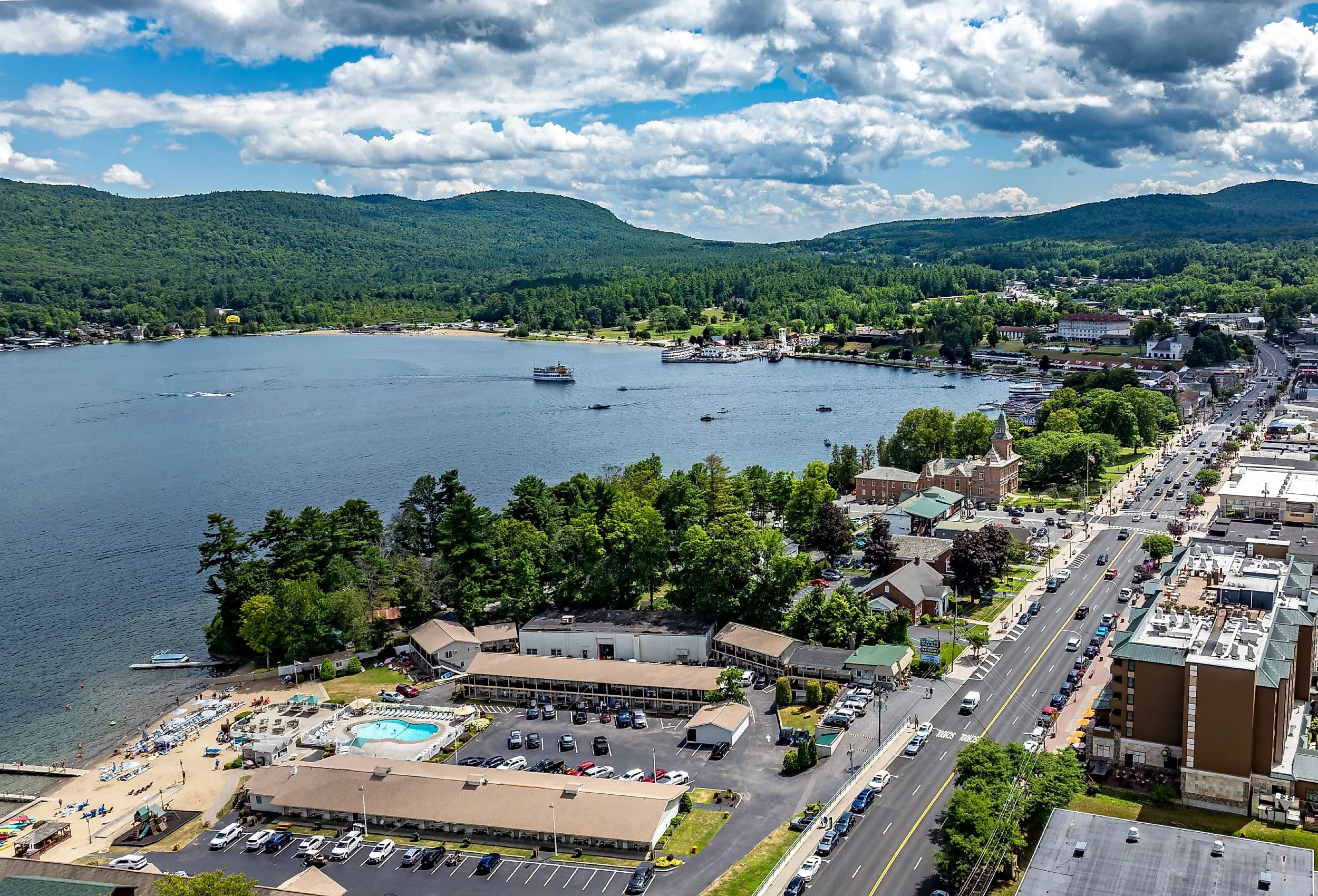 Aerial view of Lake George, New York.