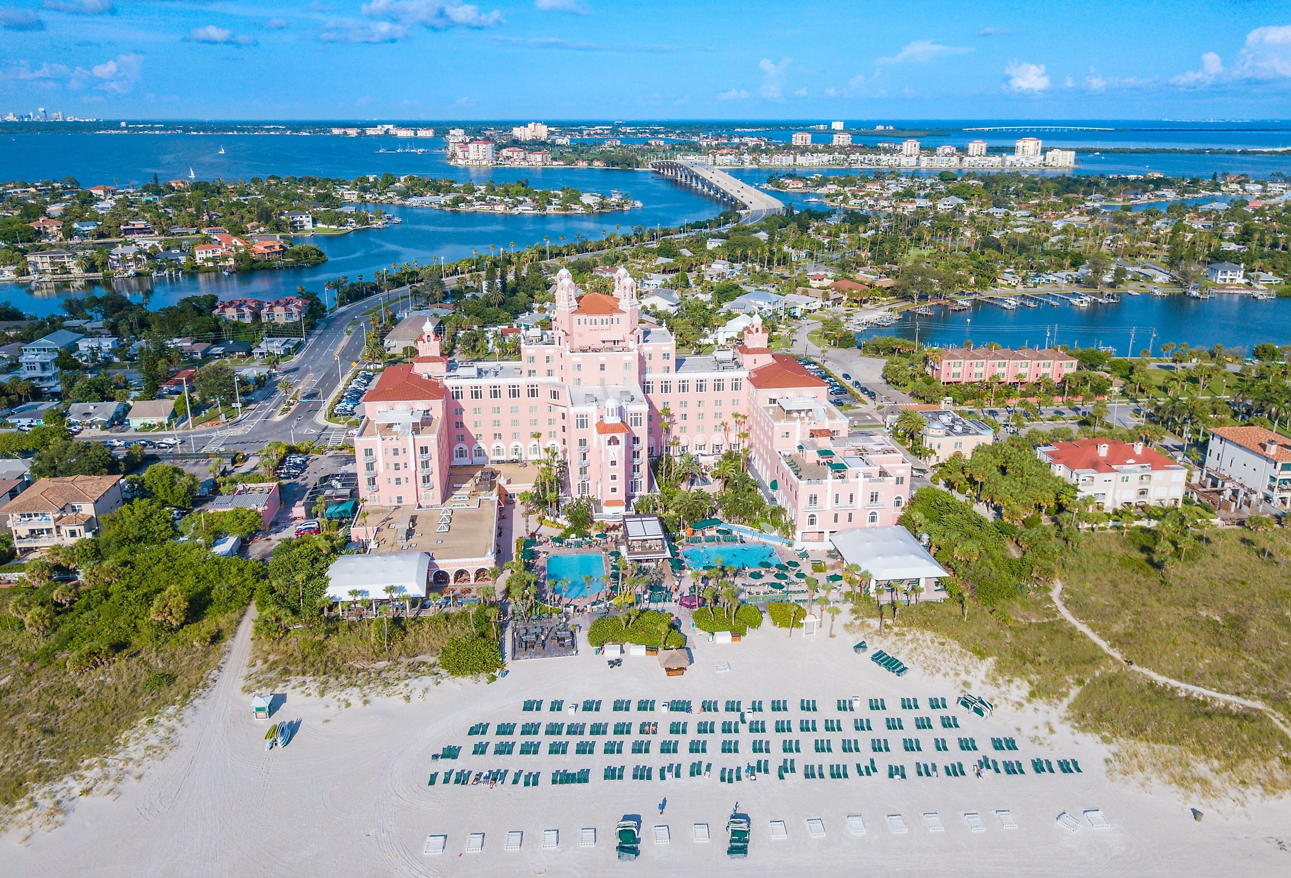 Aerial view of St Petersburg, Florida. Resorts and gulf in the background. Image credit Artiom Photo via Shutterstock.
