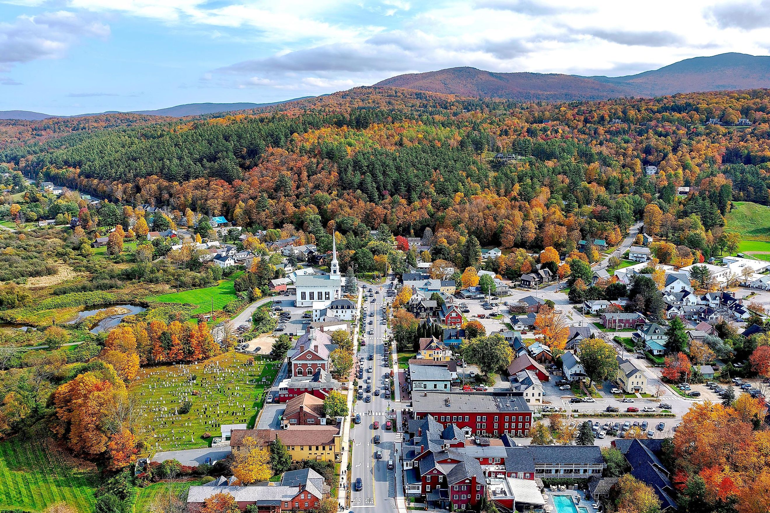 Aerial view of Stowe, Vermont.
