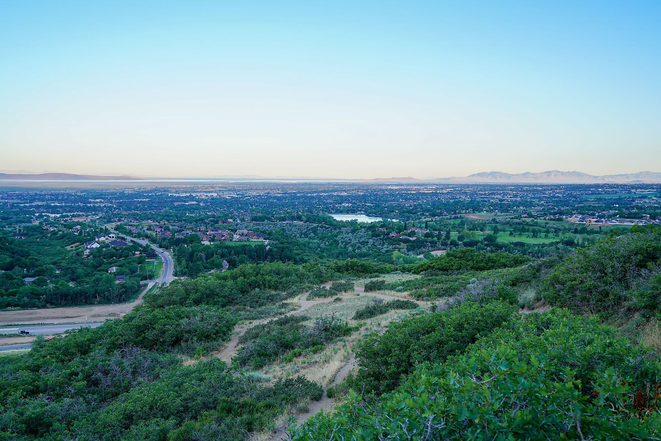 View of the Salt Lake valley area along the canyon near Layton, Utah. 