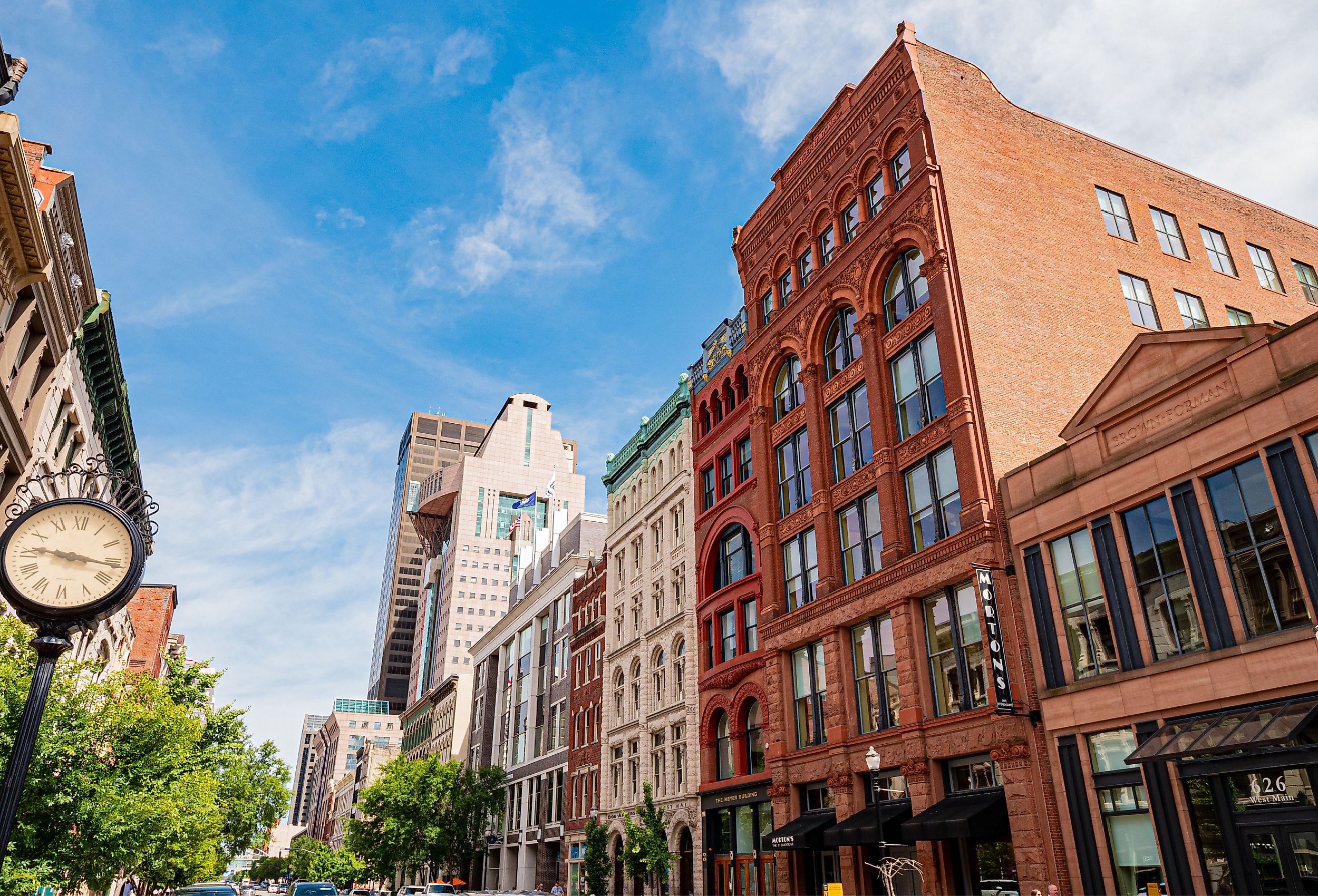 Street view in Louisville, Kentucky's downtown district. Image credit 4kclips via Shutterstock.