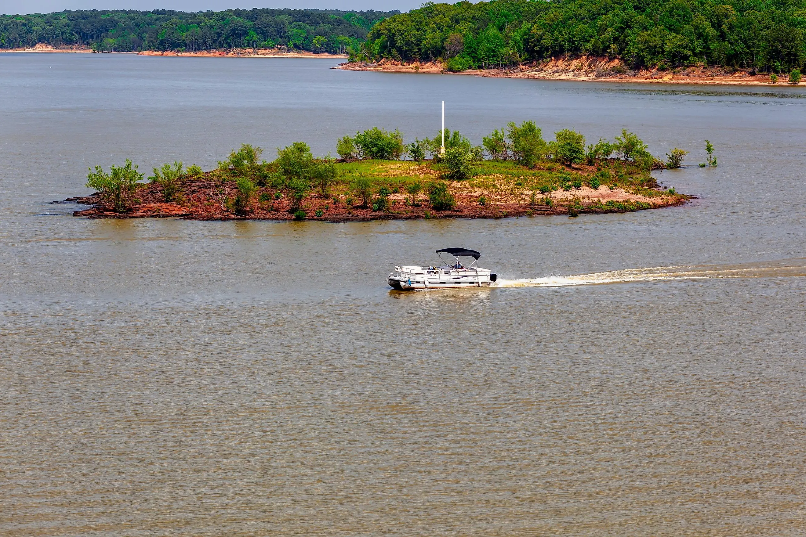 Sardis Dam and reservoir lake on the Tallahatchie River at John W Kyle State Park in Panola County, Mississippi.