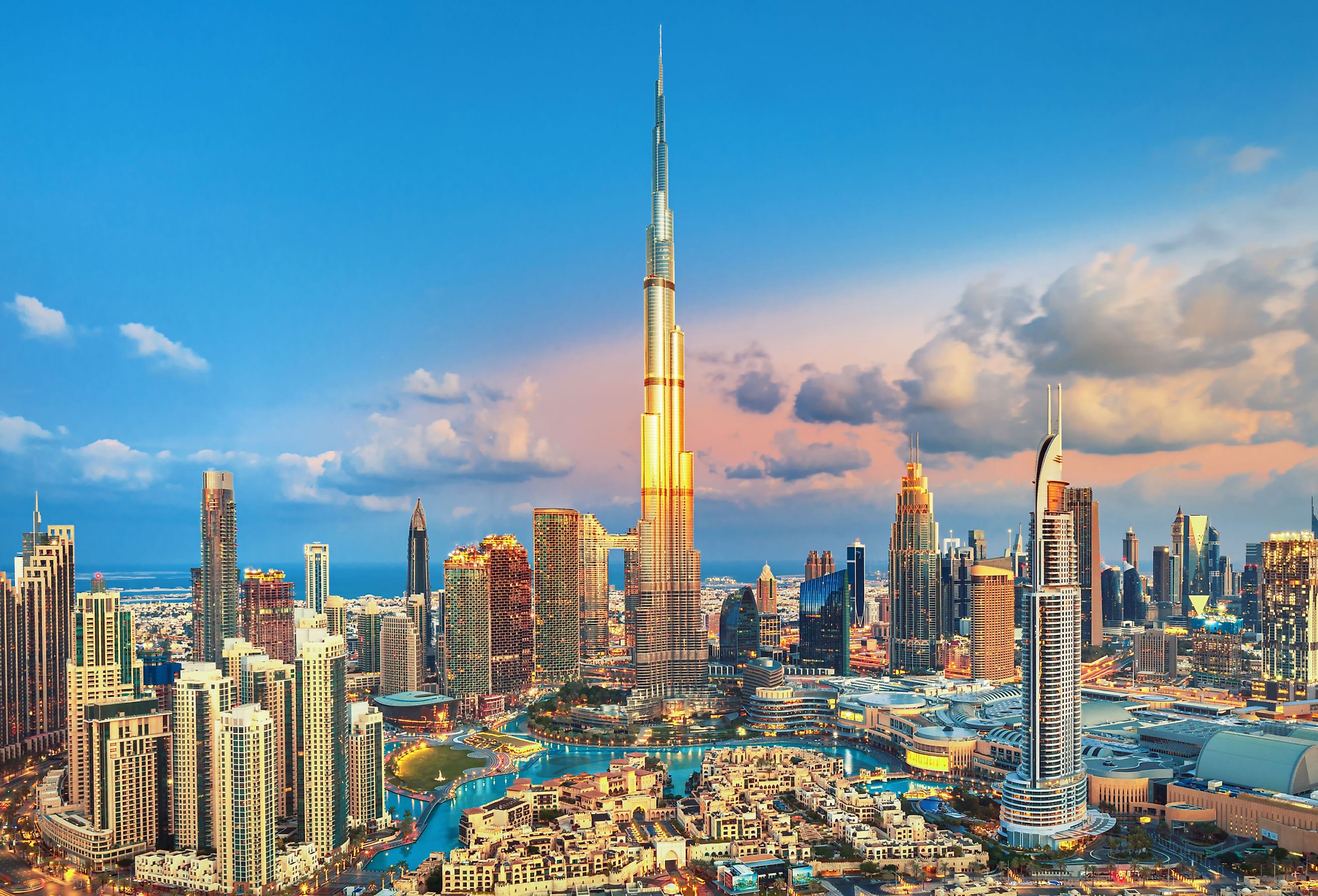 Dubai's amazing city center skyline with luxury skyscrapers, United Arab Emirates. 