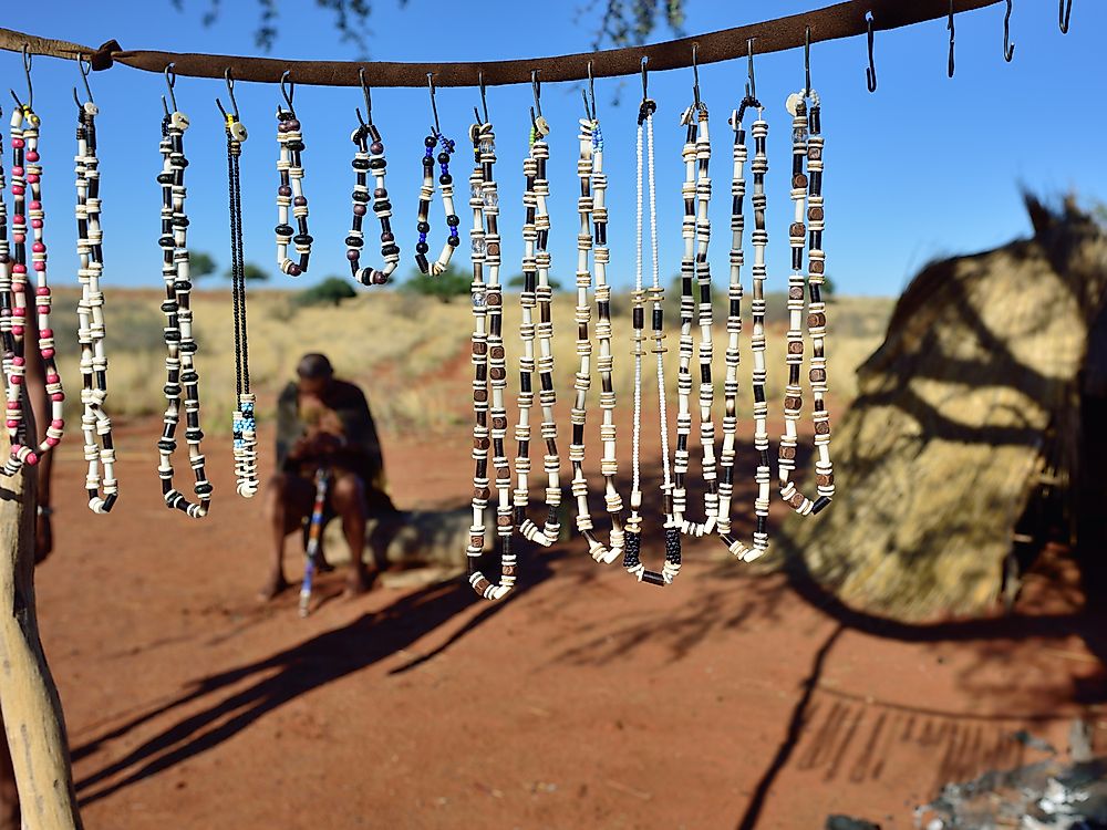 Homemade jewellery made by the San people in Botswana.