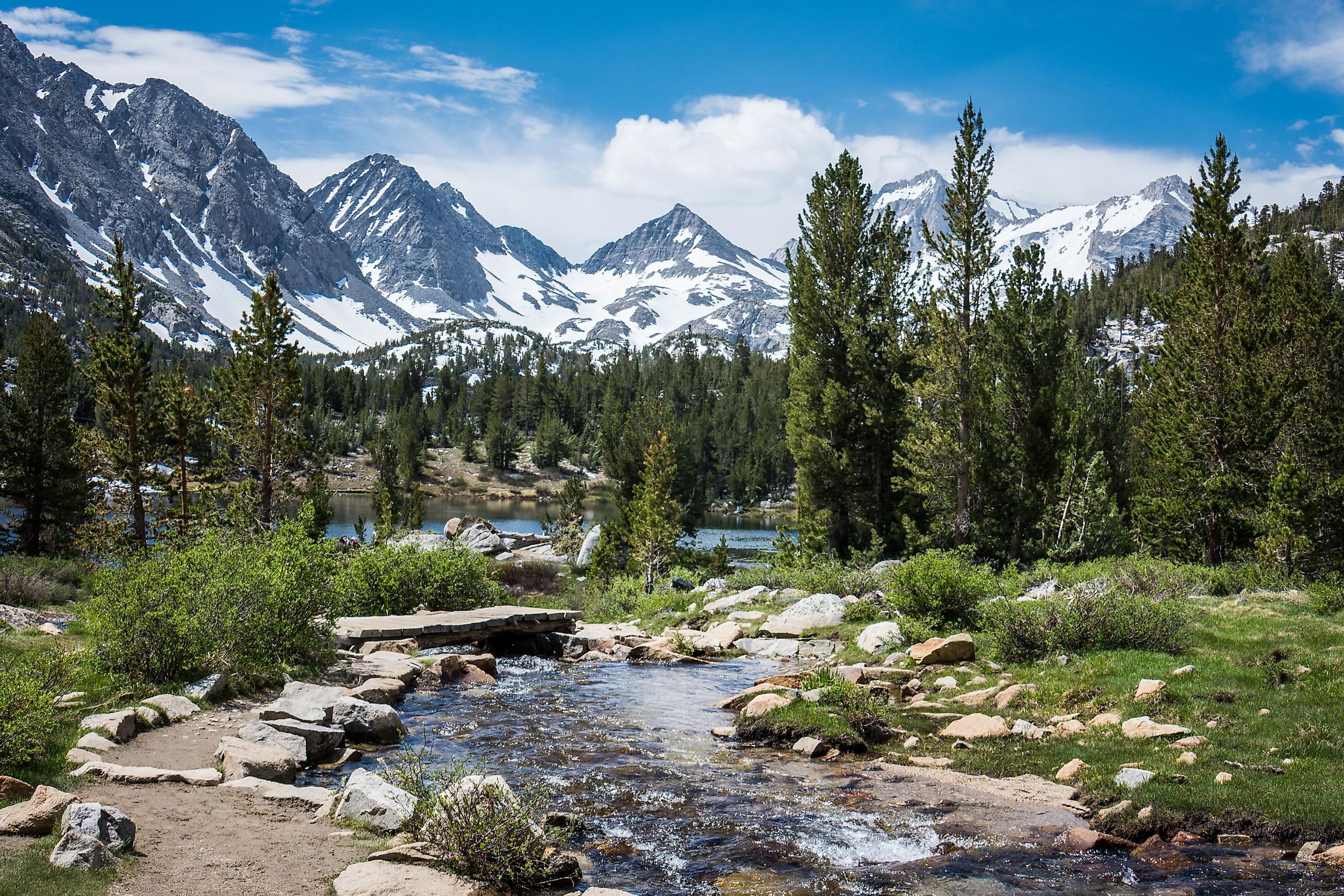 Small creek in Eastern Sierra Nevada mountains in California, along the John Muir Trail in Little Lakes Valley Heart Lake in Mono County